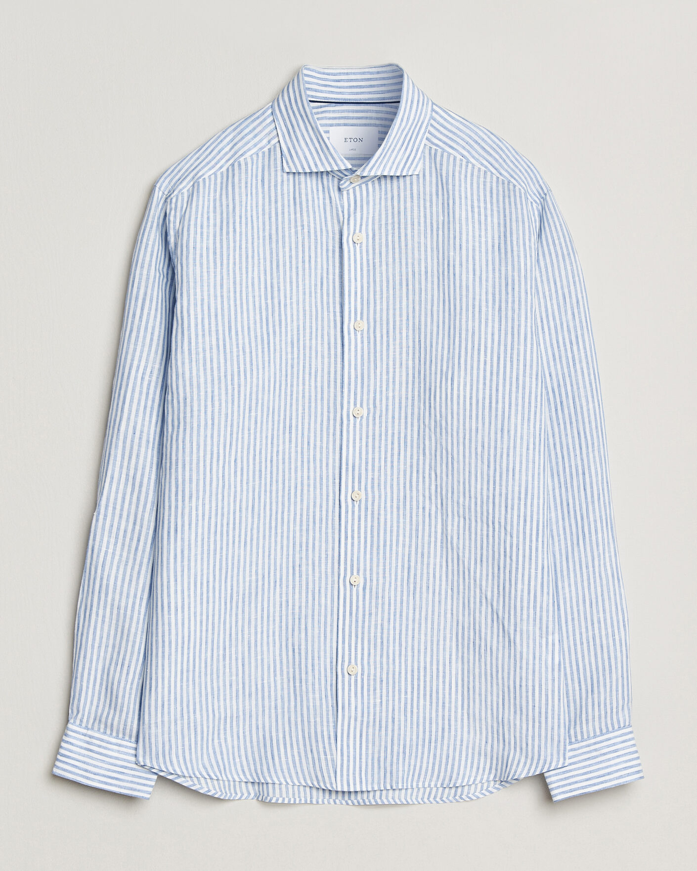 Heren | Overhemden | Eton | Casual Fit Striped Linen Shirt Light Blue
