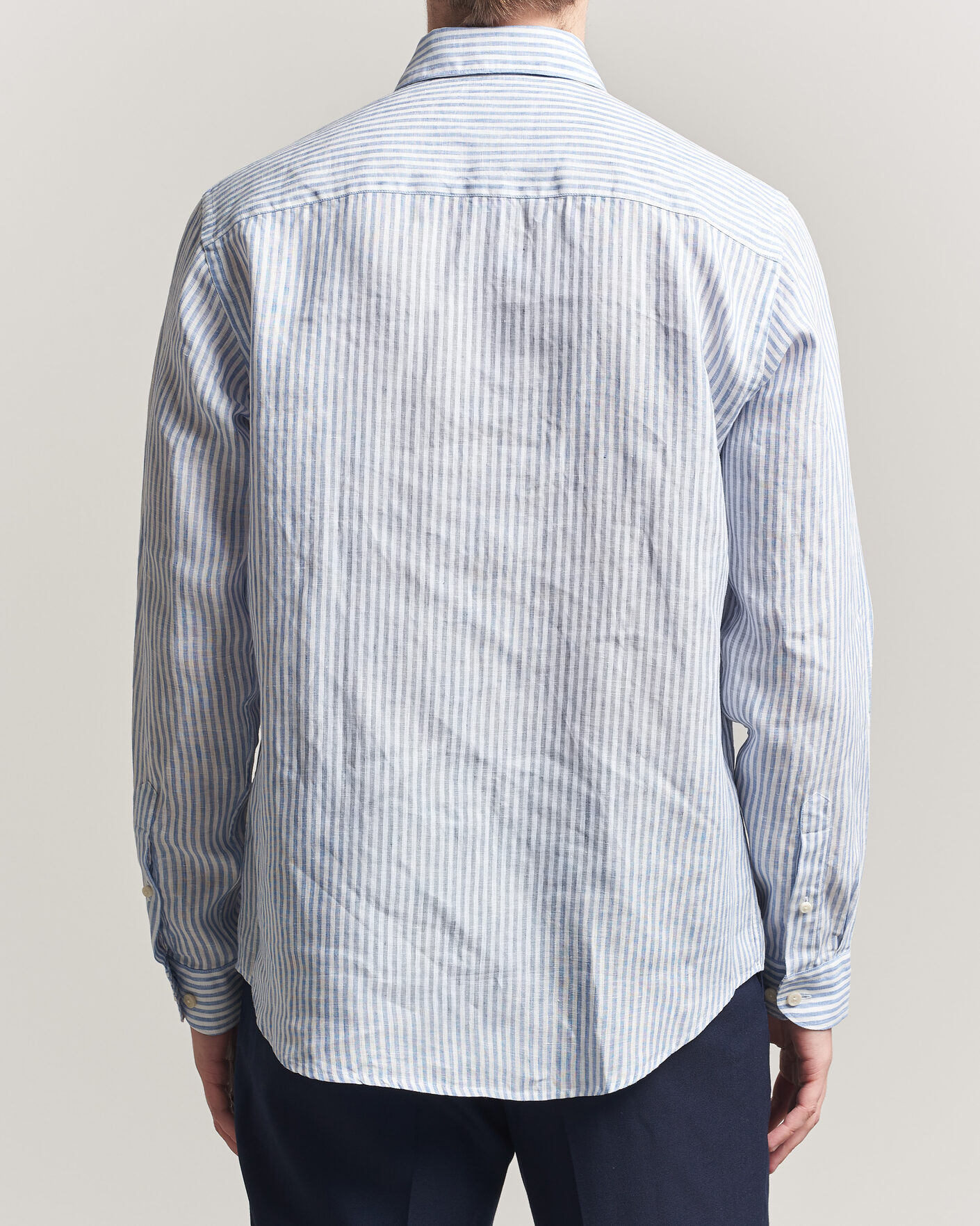 Heren | Overhemden | Eton | Casual Fit Striped Linen Shirt Light Blue