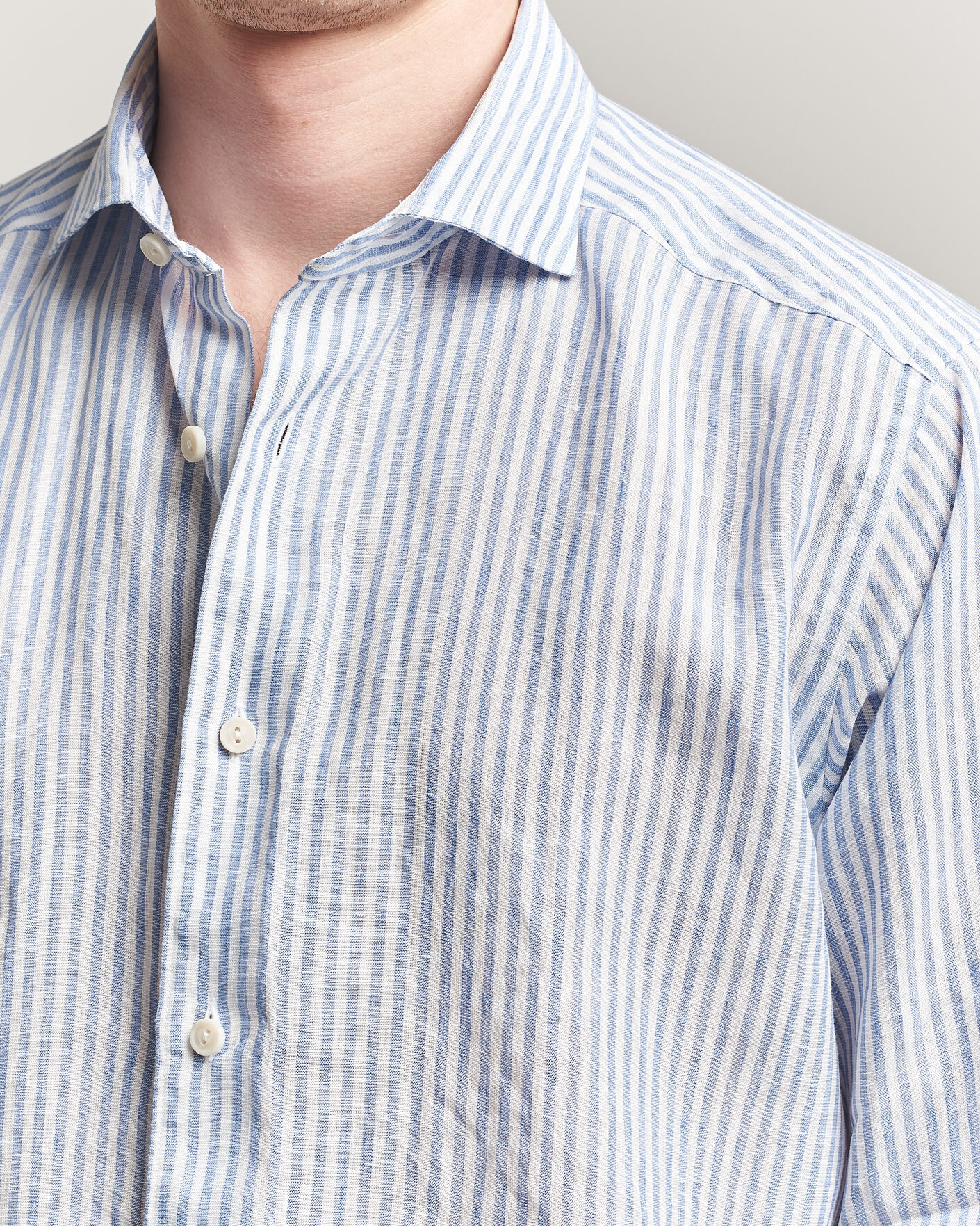 Heren | Overhemden | Eton | Casual Fit Striped Linen Shirt Light Blue