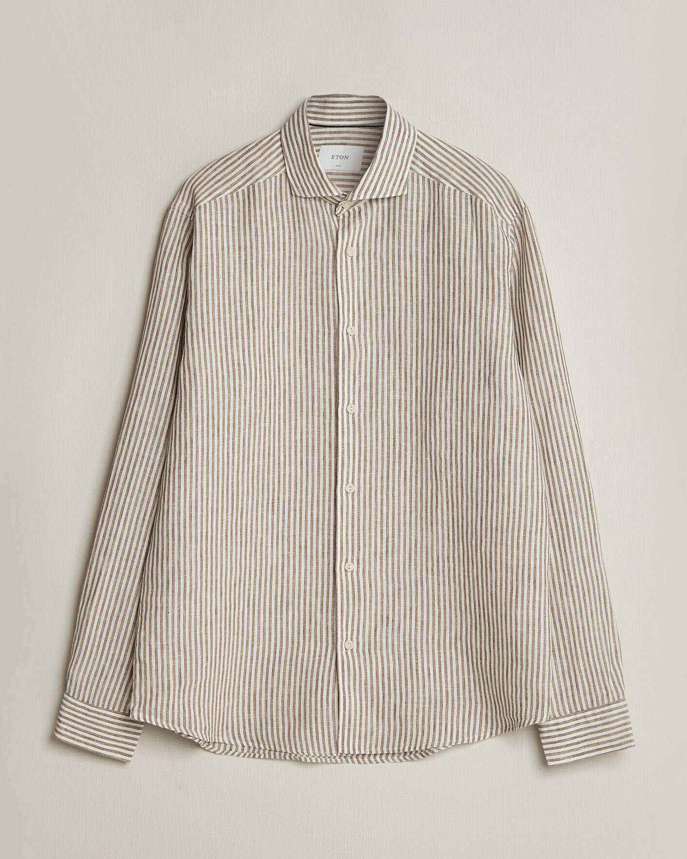 Heren | Overhemden | Eton | Casual Fit Striped Linen Shirt Beige