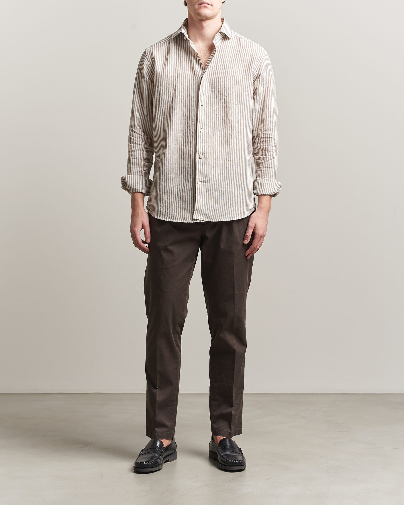 Heren | Overhemden | Eton | Casual Fit Striped Linen Shirt Beige
