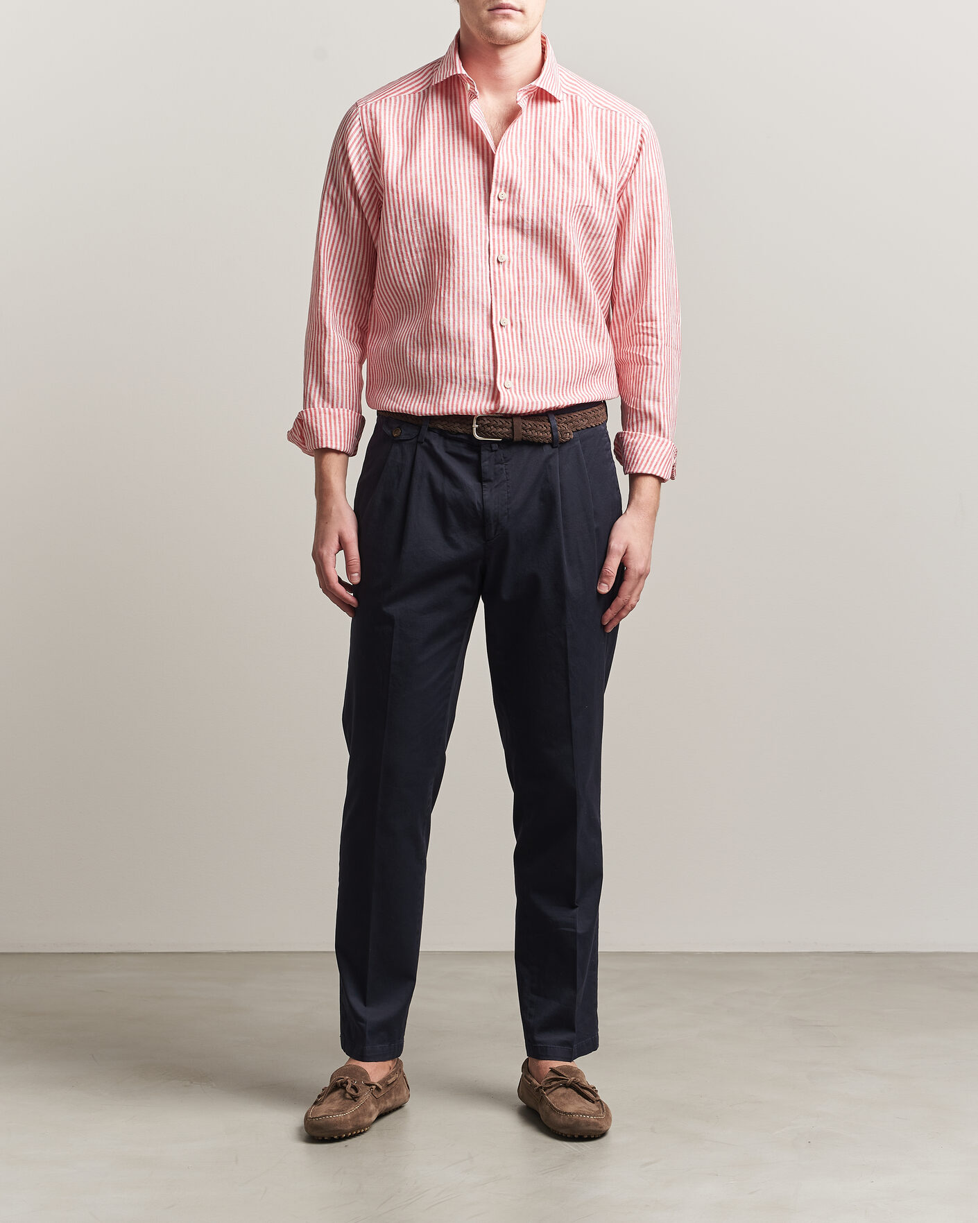 Heren | Overhemden | Eton | Casual Fit Striped Linen Shirt Red