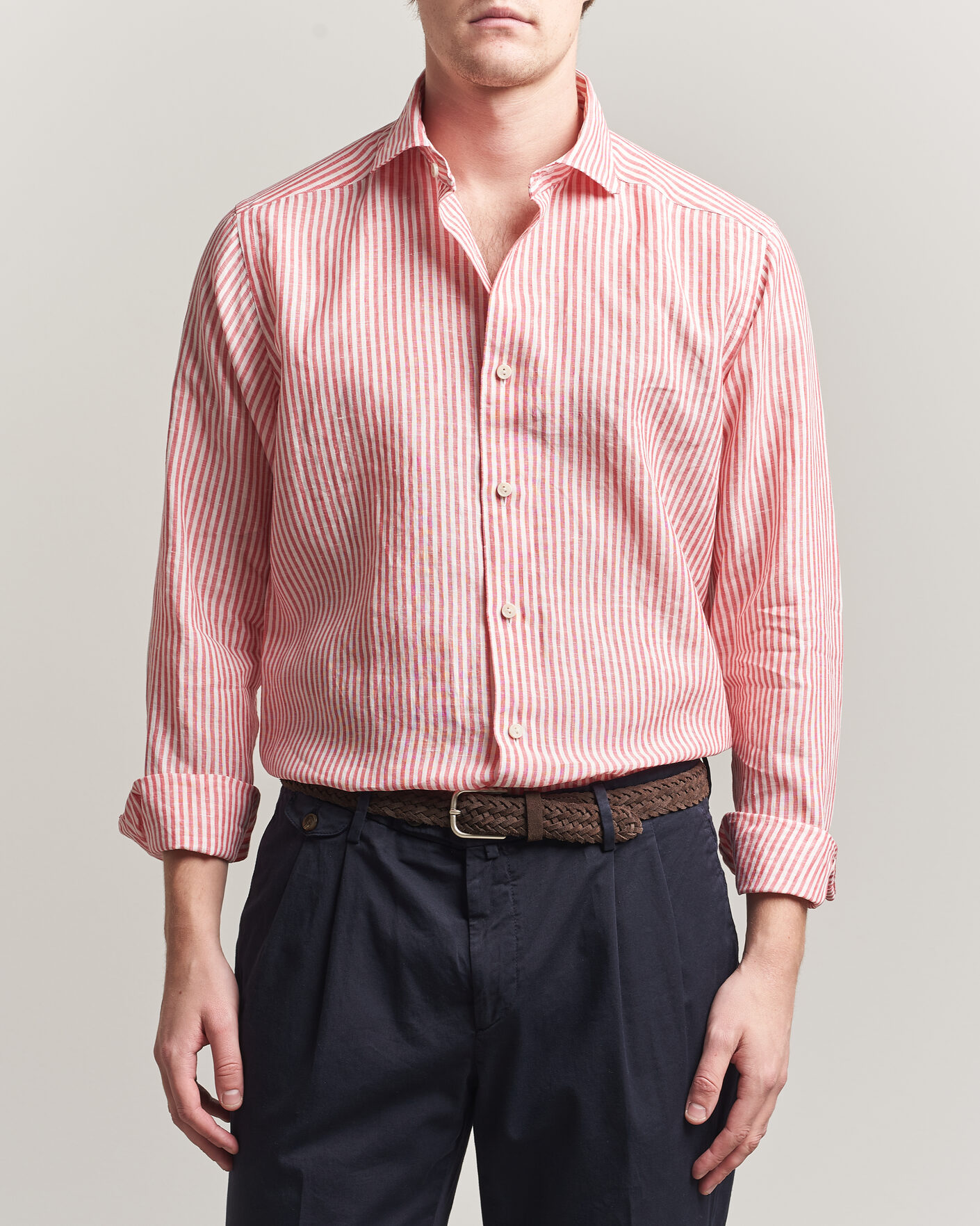 Heren | Overhemden | Eton | Casual Fit Striped Linen Shirt Red