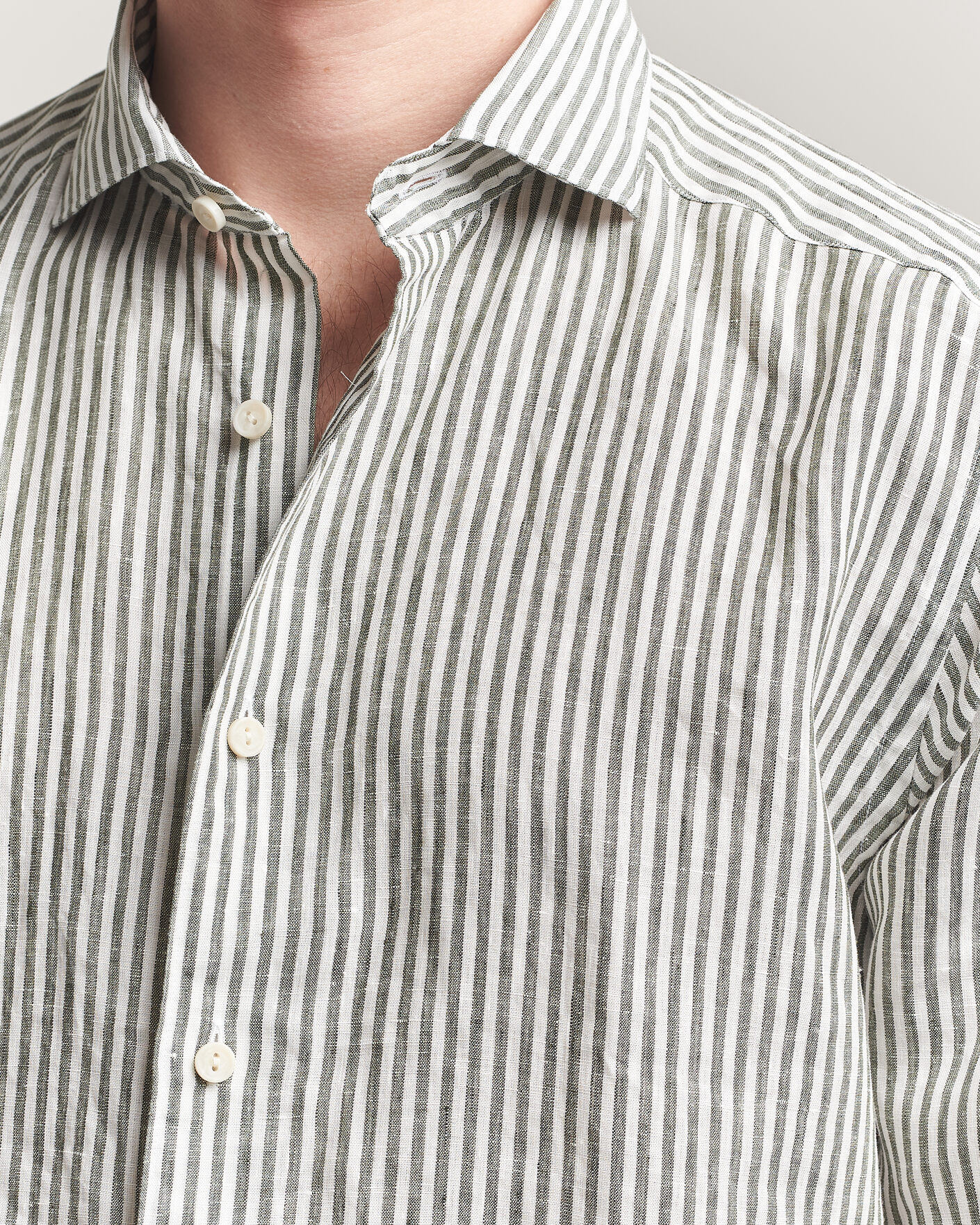 Heren | Overhemden | Eton | Casual Fit Striped Linen Shirt Dark Green