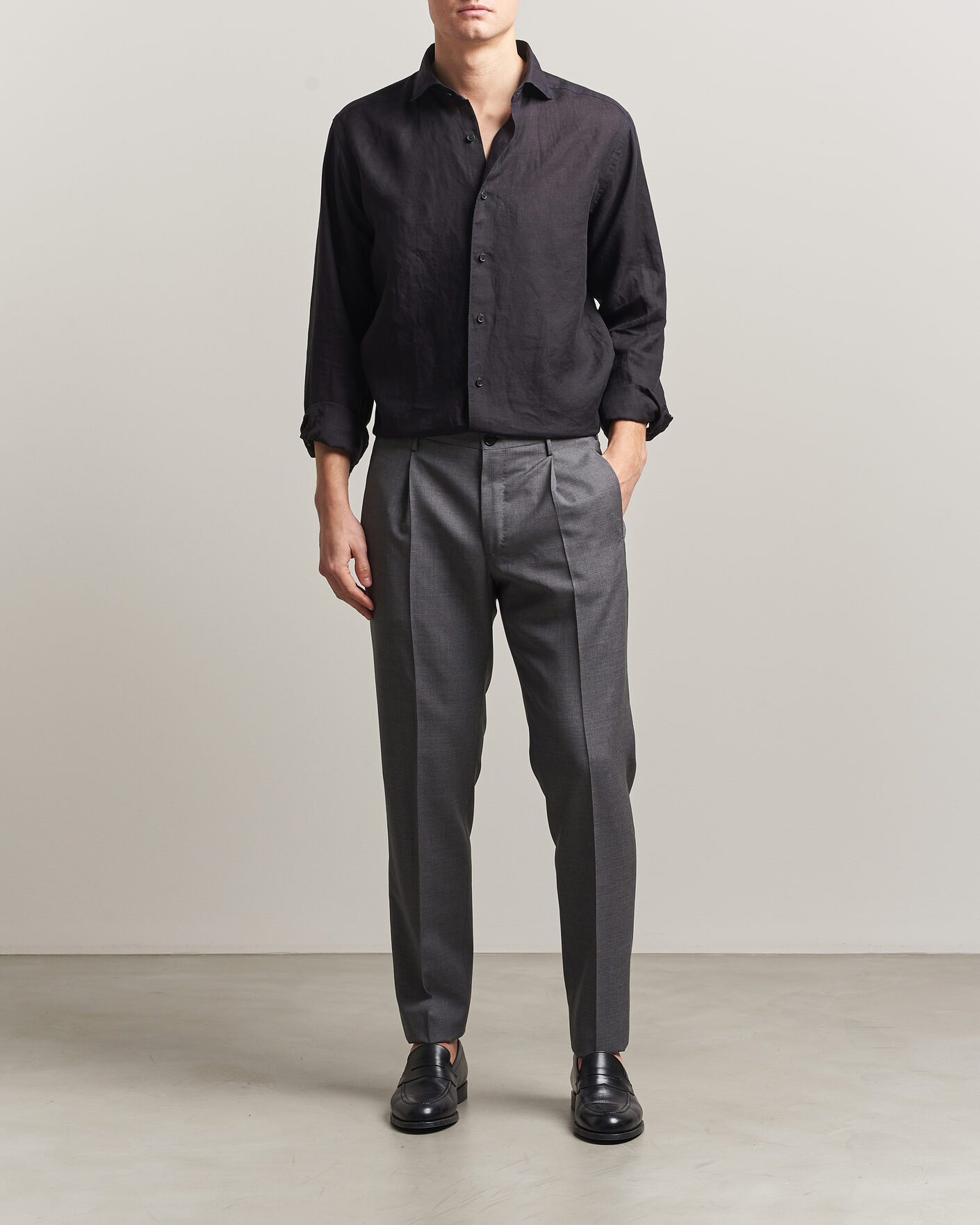 Heren | Overhemden | Eton | Casual Fit Linen Shirt Black