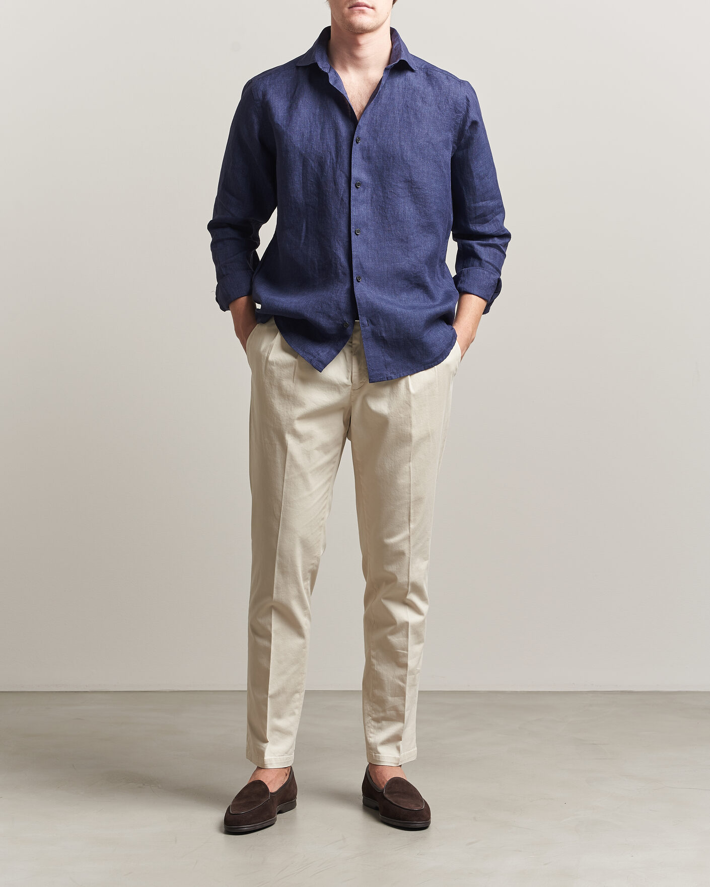 Heren | Overhemden | Eton | Casual Fit Linen Shirt Navy Blue