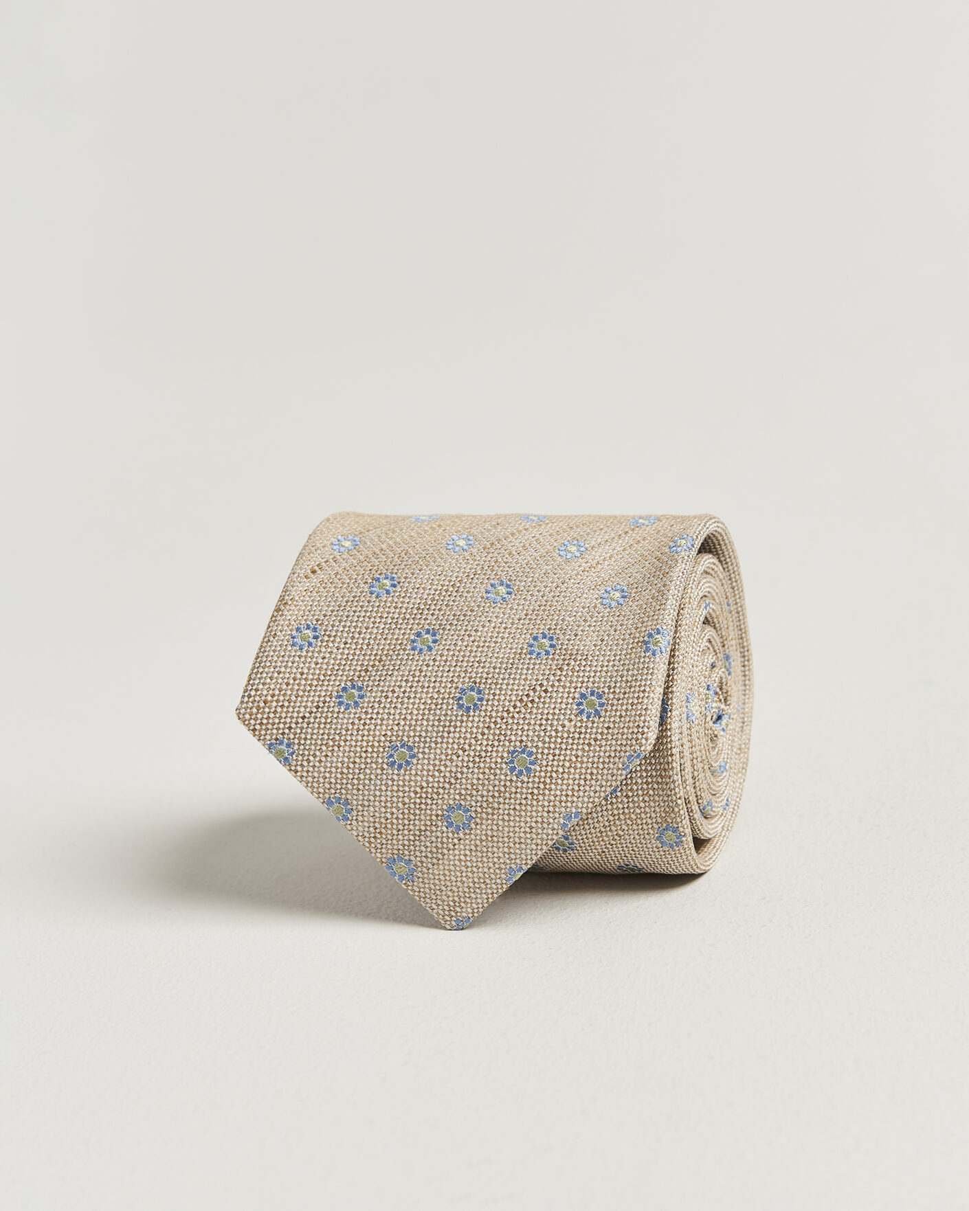 Heren | Stropdassen | Eton | Floral Linen Silk Tie Beige