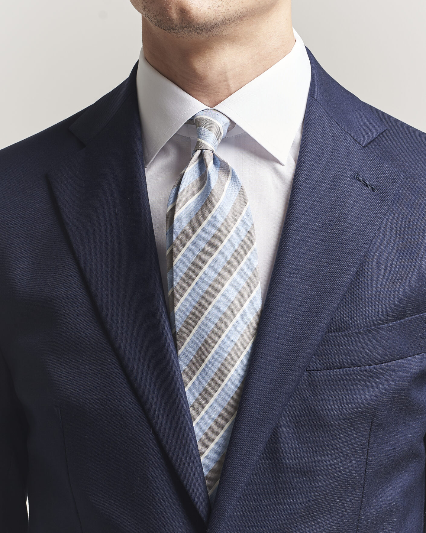 Heren | Stropdassen | Eton | Striped Linen Silk Tie Brown/Blue