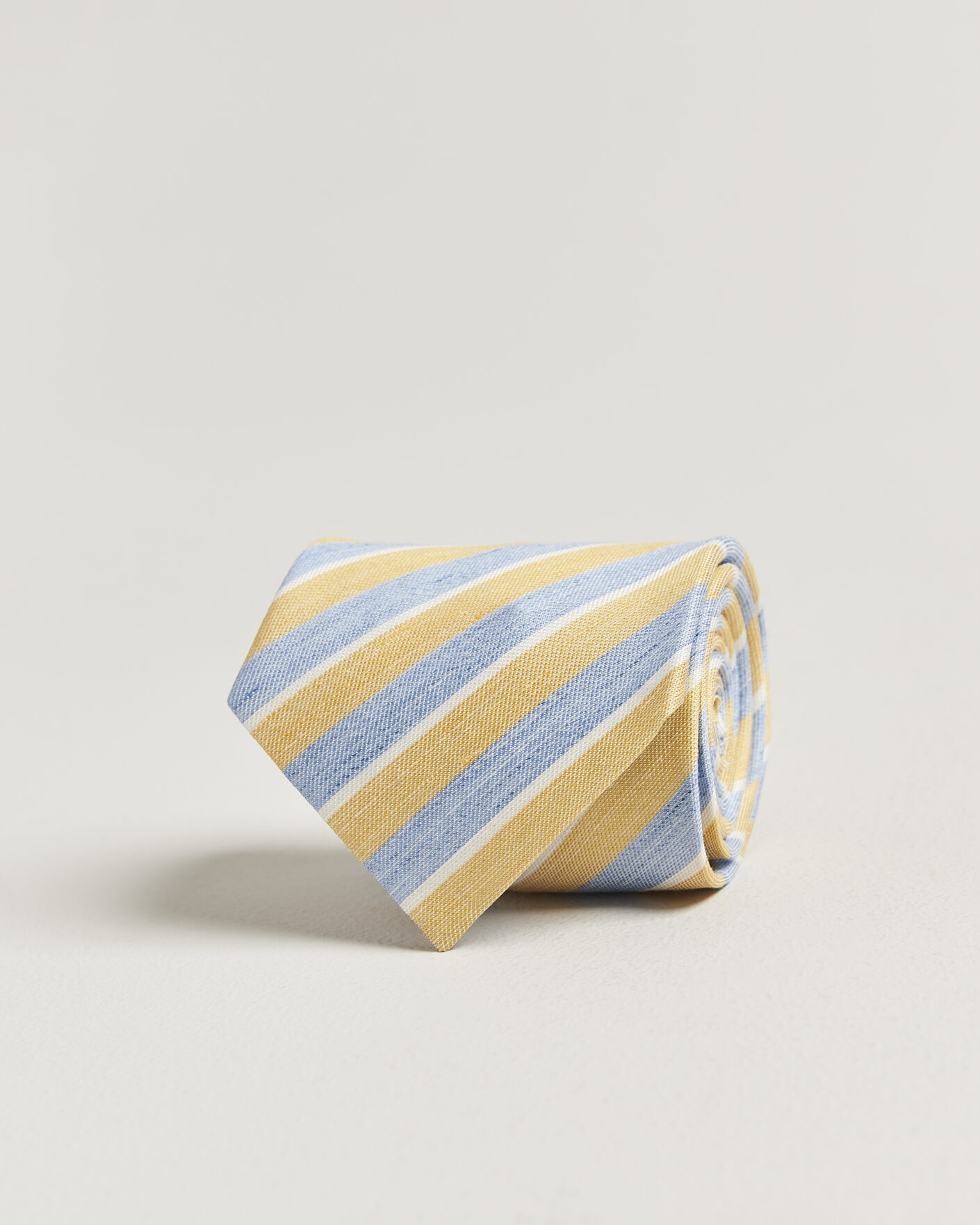 Heren | Stropdassen | Eton | Striped Linen Silk Tie Yellow/Blue