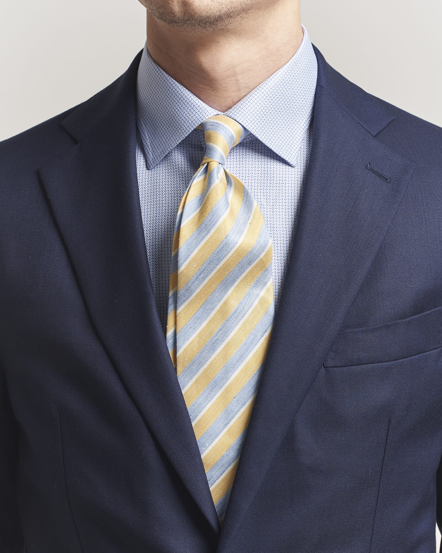 Heren | Stropdassen | Eton | Striped Linen Silk Tie Yellow/Blue