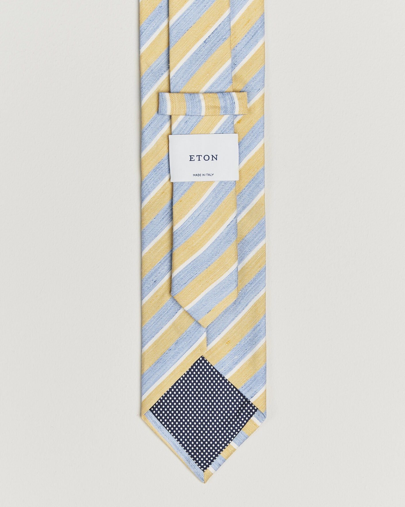 Heren | Stropdassen | Eton | Striped Linen Silk Tie Yellow/Blue