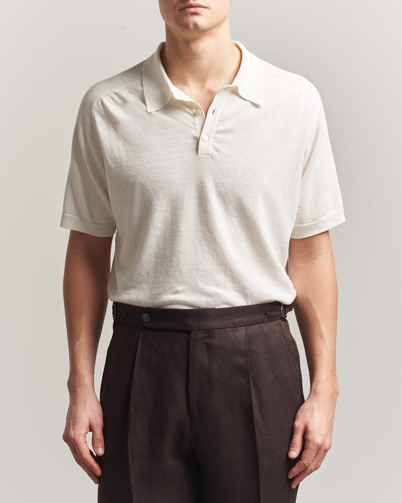 Heren | Polo's | Eton | Cotton Linen Fine Knit Polo White