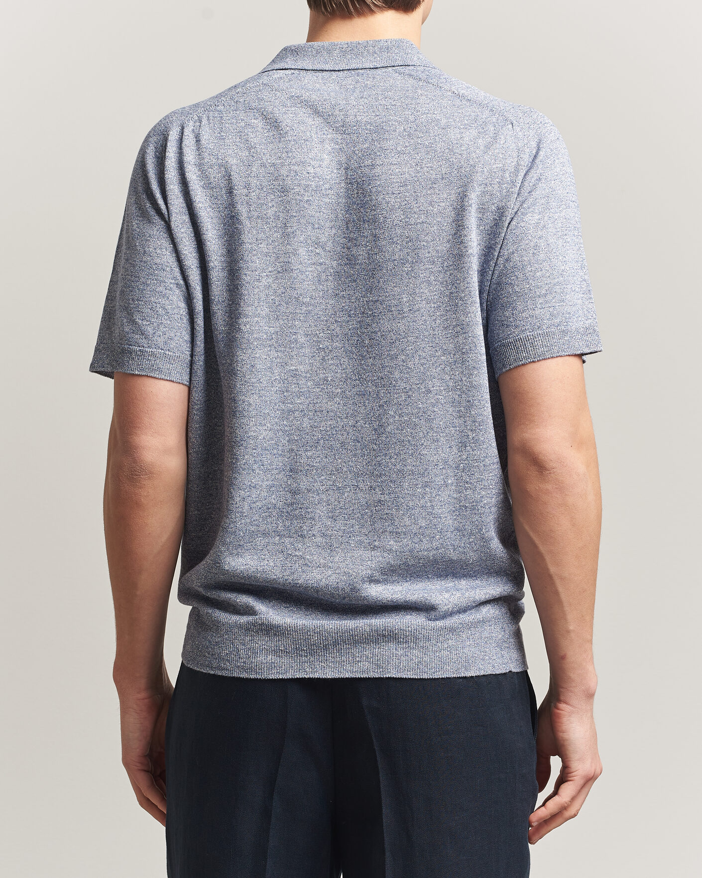 Heren | Polo's | Eton | Cotton Linen Fine Knit Polo Blue