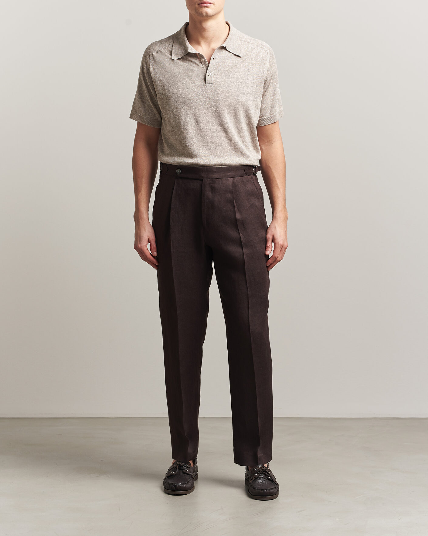 Heren | Polo's | Eton | Cotton Linen Fine Knit Polo Beige