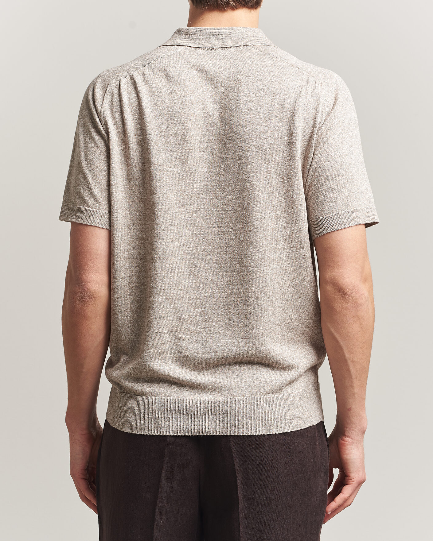Heren | Polo's | Eton | Cotton Linen Fine Knit Polo Beige