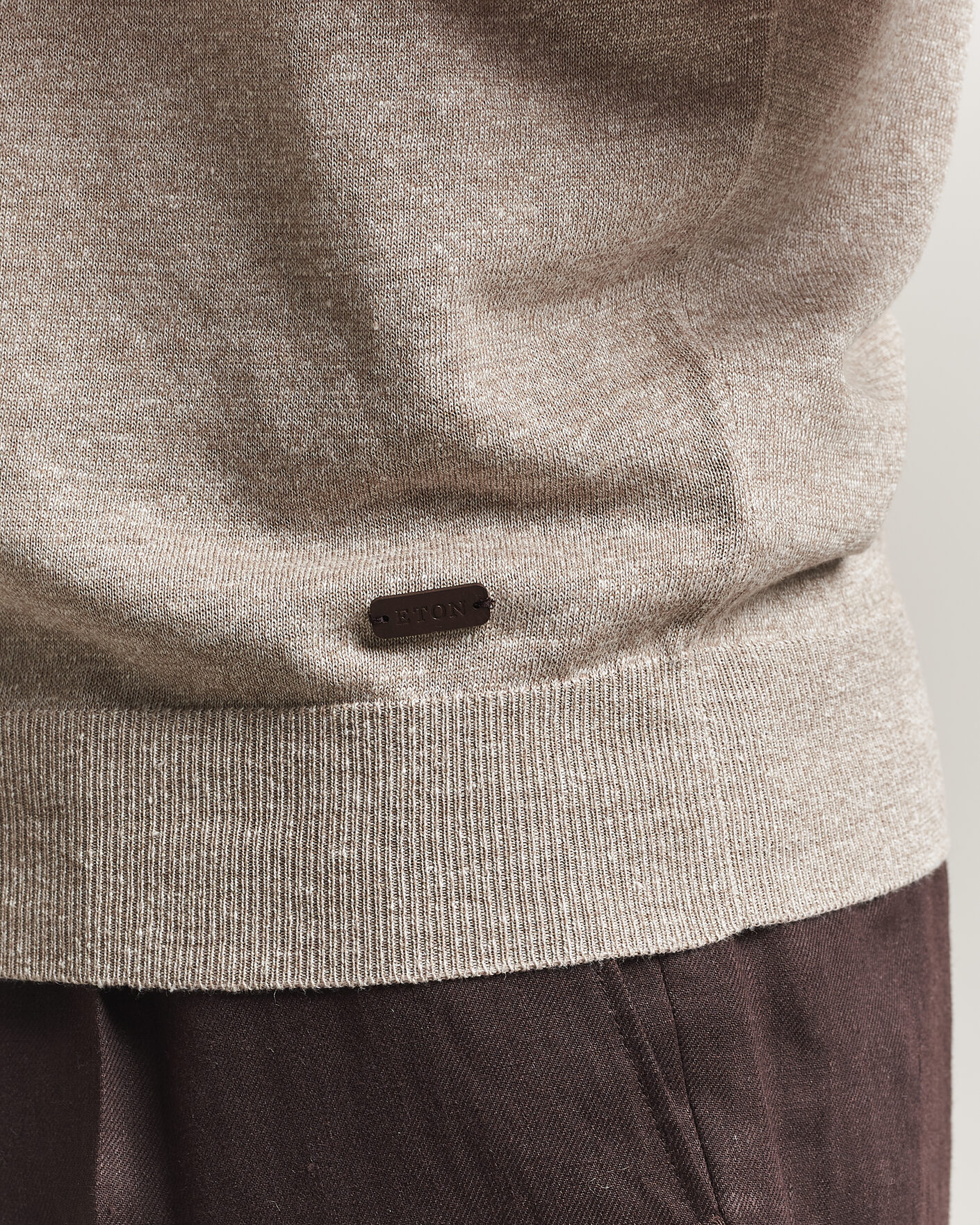 Heren | Polo's | Eton | Cotton Linen Fine Knit Polo Beige