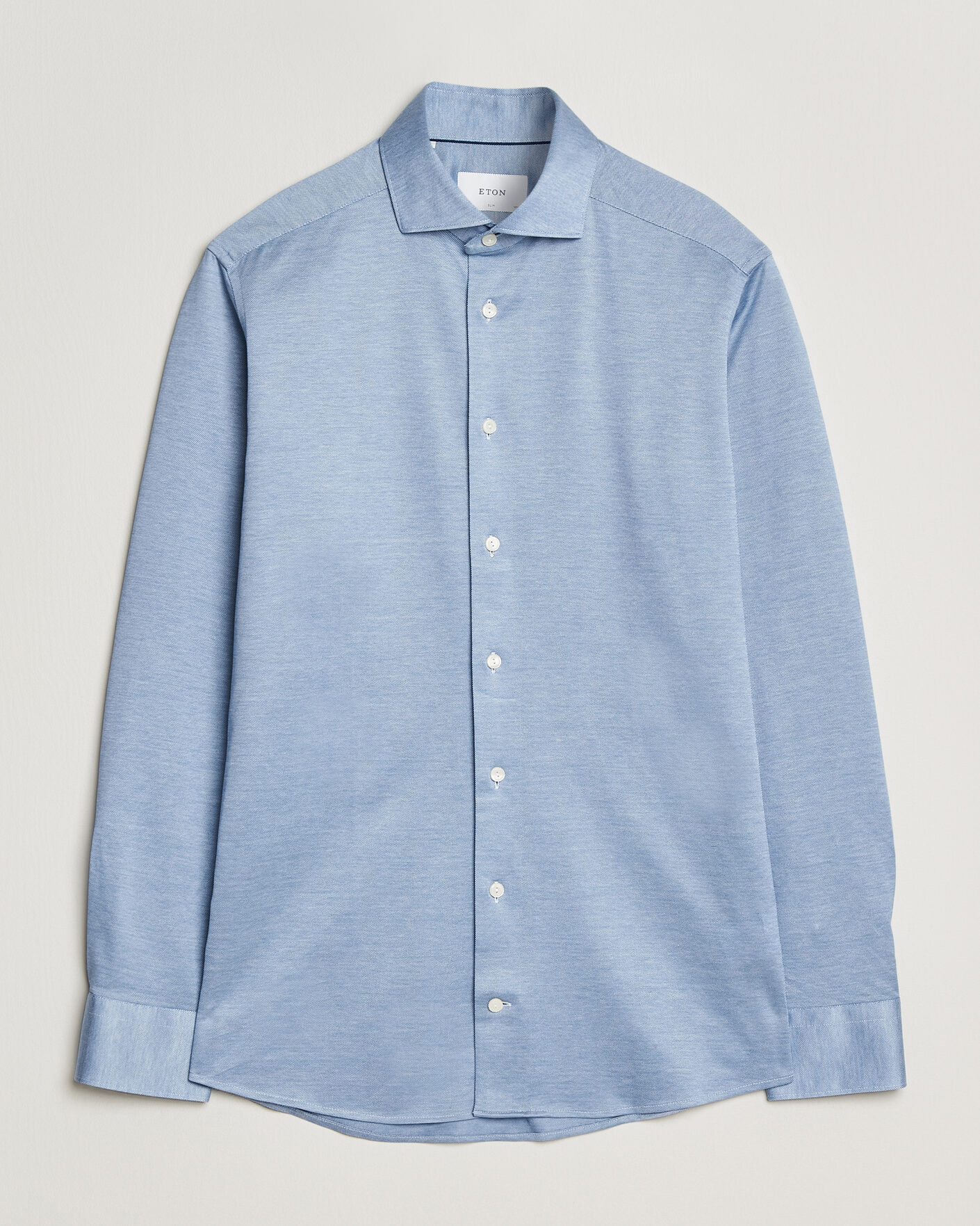 Heren | Overhemden | Eton | Filo di Scozia Knitted Shirt Light Blue