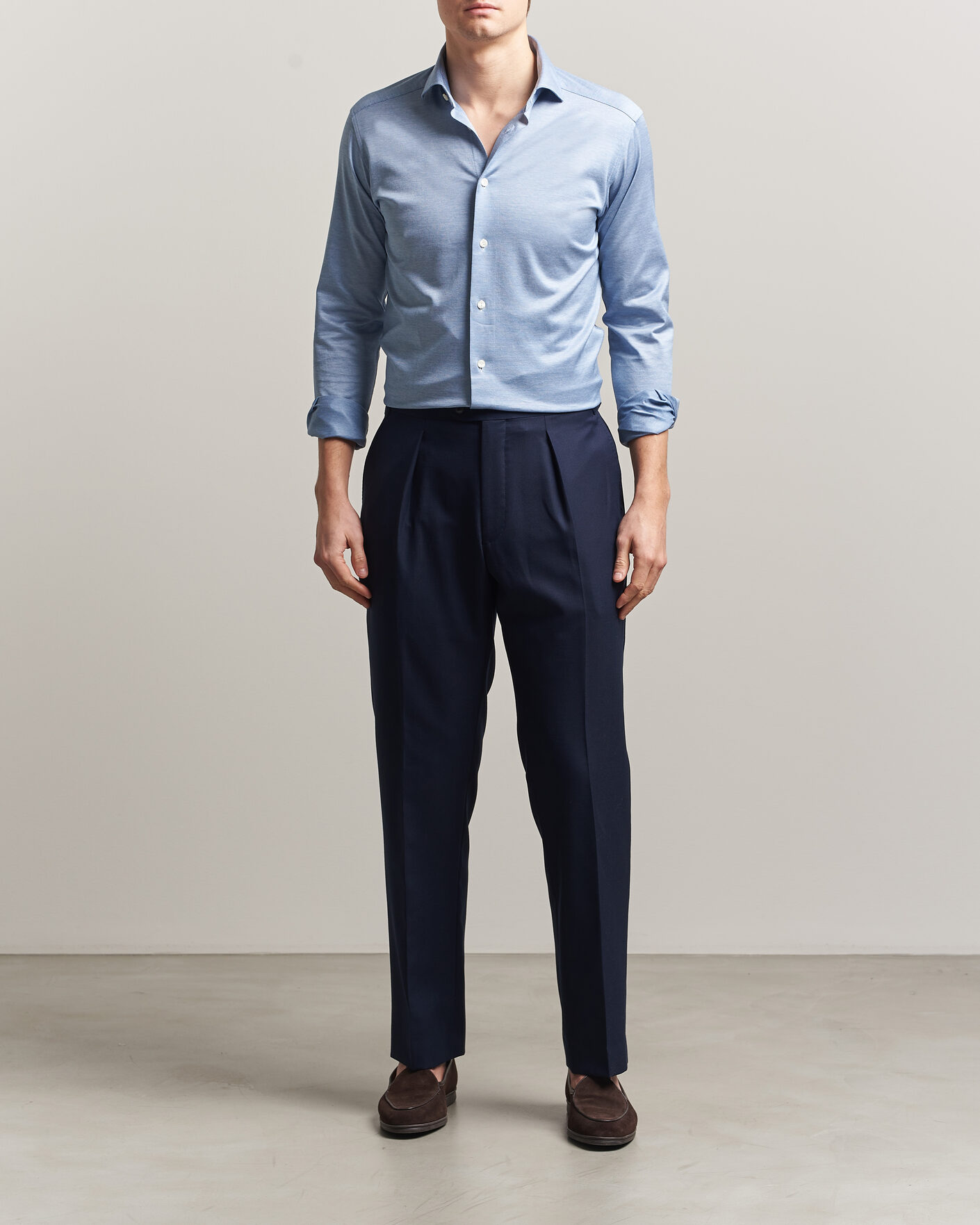 Heren | Overhemden | Eton | Filo di Scozia Knitted Shirt Light Blue