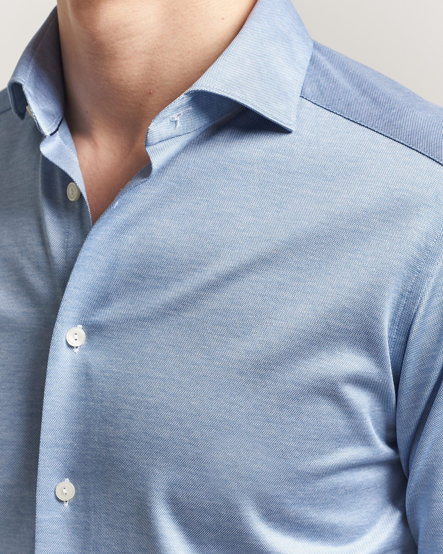 Heren | Overhemden | Eton | Filo di Scozia Knitted Shirt Light Blue
