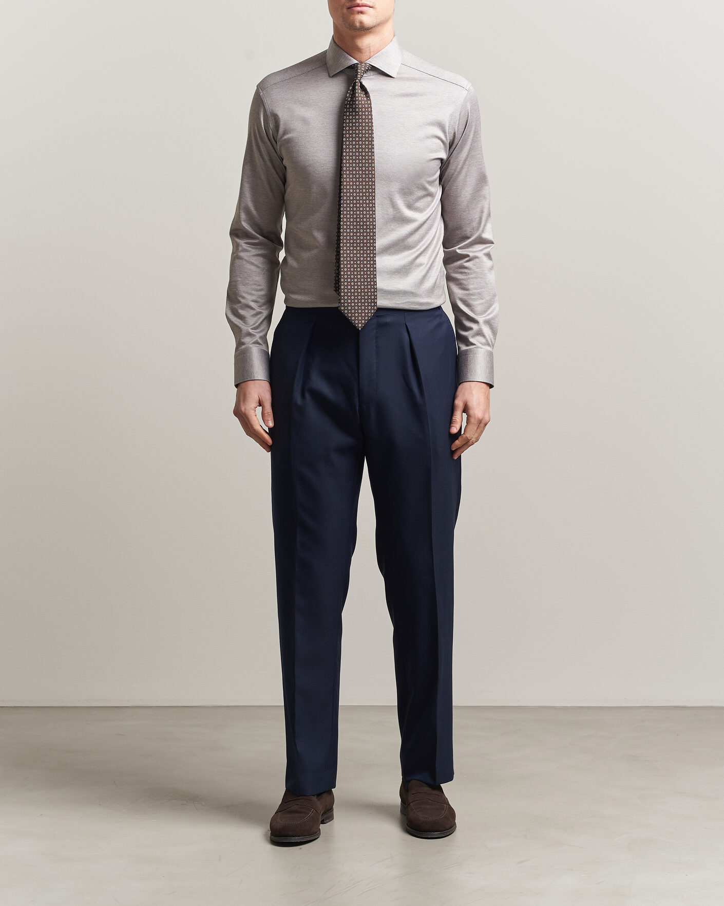 Heren | Overhemden | Eton | Filo di Scozia Knitted Shirt Brown