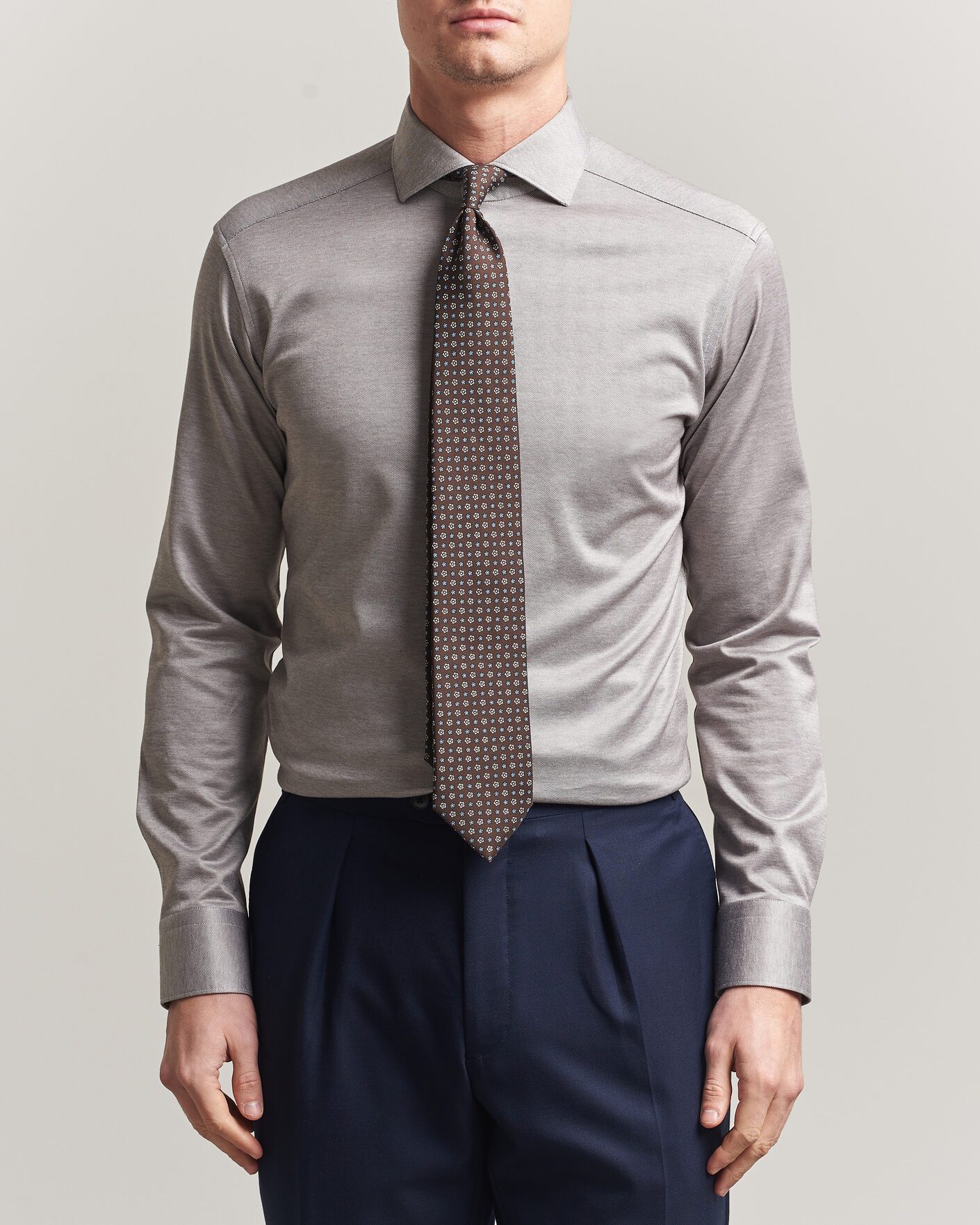 Heren | Overhemden | Eton | Filo di Scozia Knitted Shirt Brown