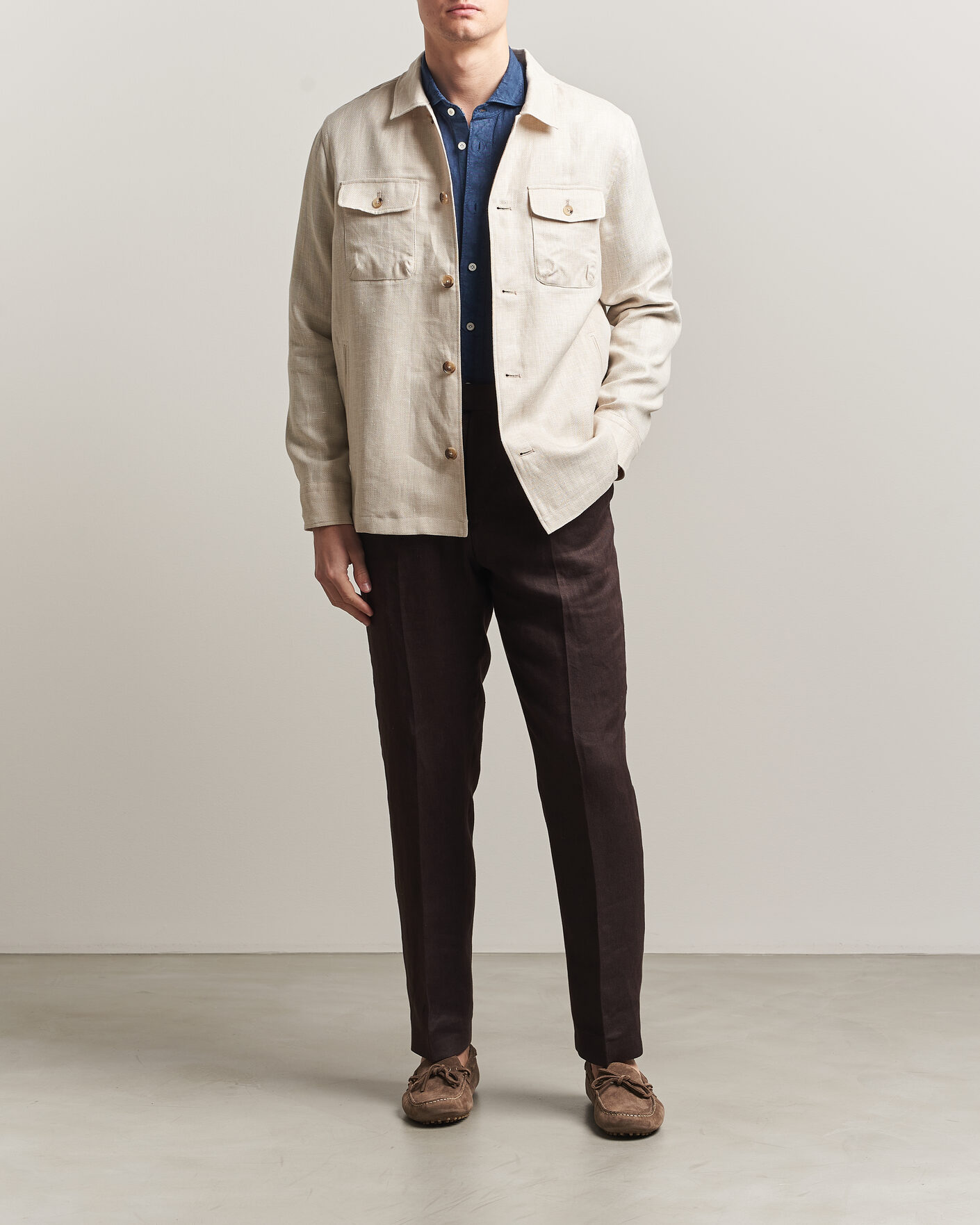 Heren | Jassen | Eton | Four Pocket Linen Lyocell Shirt Jacket Off White