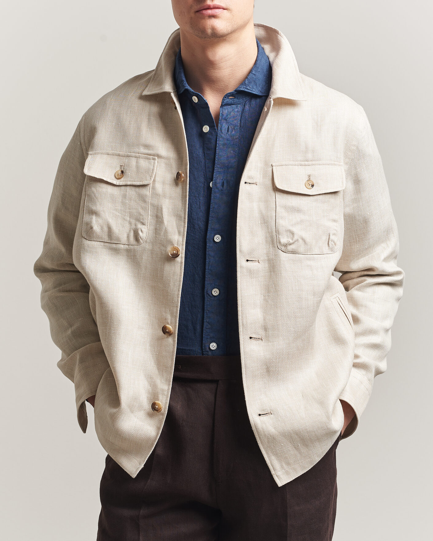Heren | Jassen | Eton | Four Pocket Linen Lyocell Shirt Jacket Off White