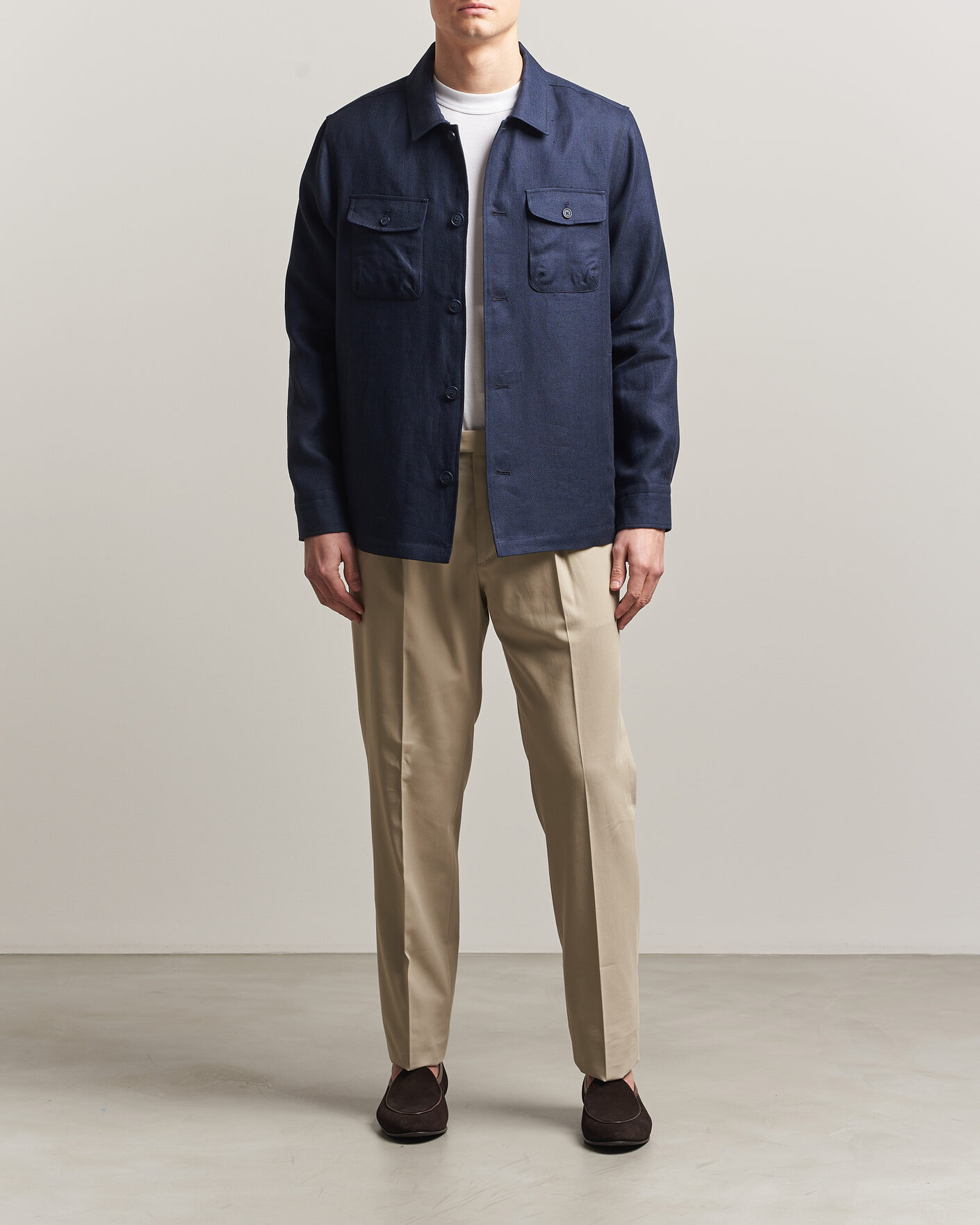 Heren | Jassen | Eton | Four Pocket Linen Lyocell Shirt Jacket Navy Blue