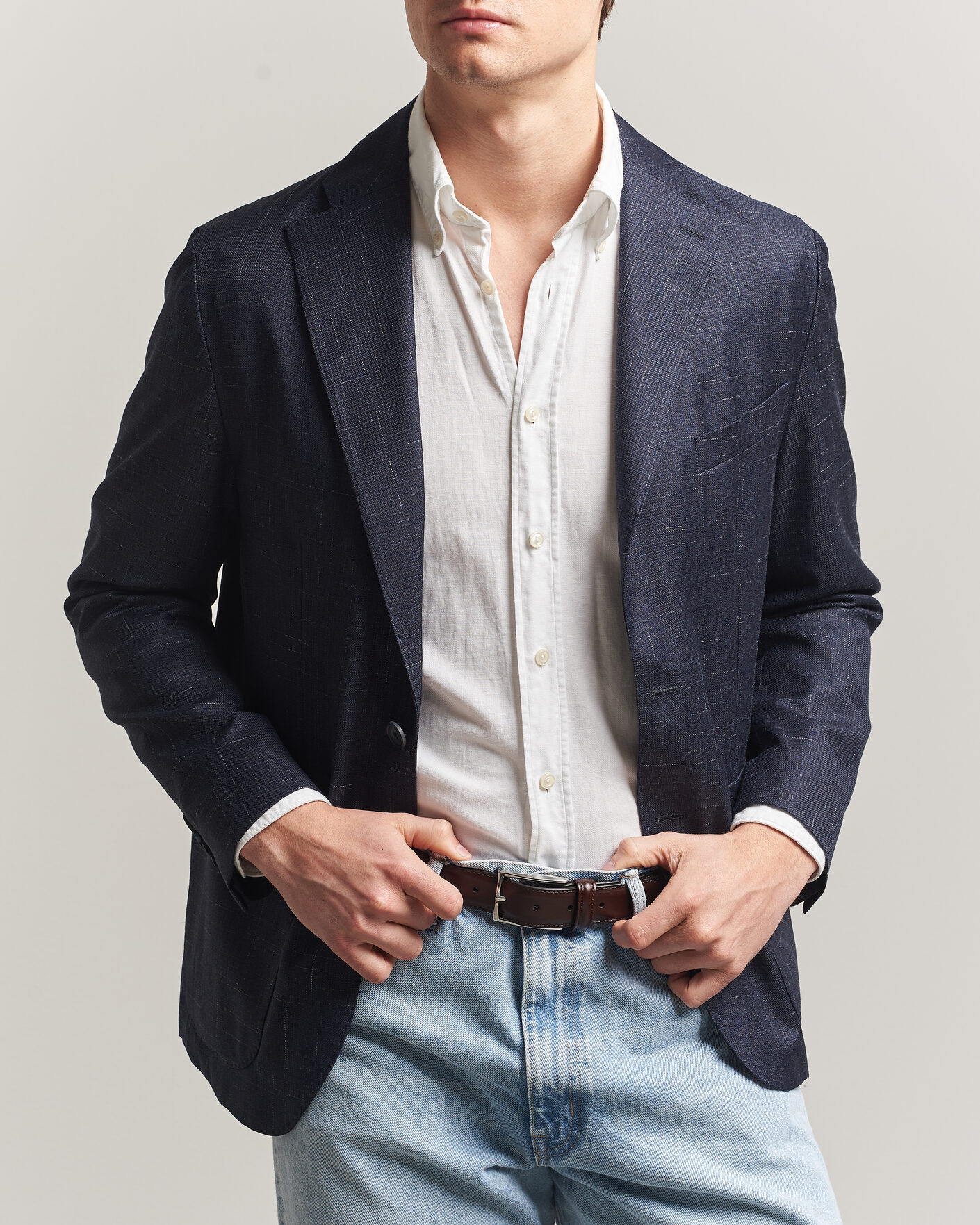 Heren | Blazers | Eton | Wool Silk Soft Blazer Navy Blue