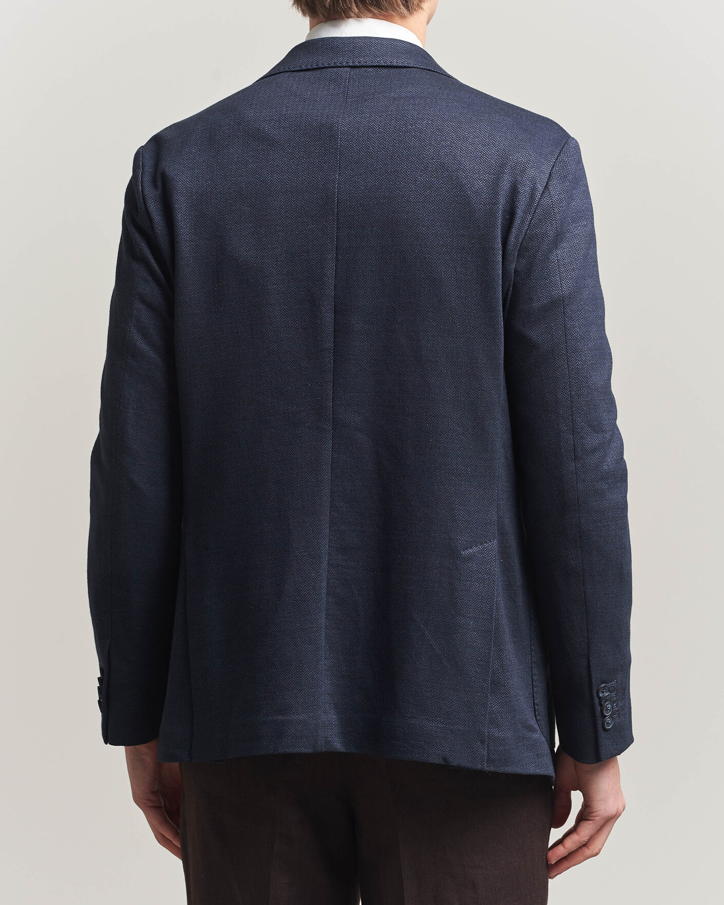 Heren | Blazers | Eton | Linen Jersey Herringbone Blazer Navy Blue