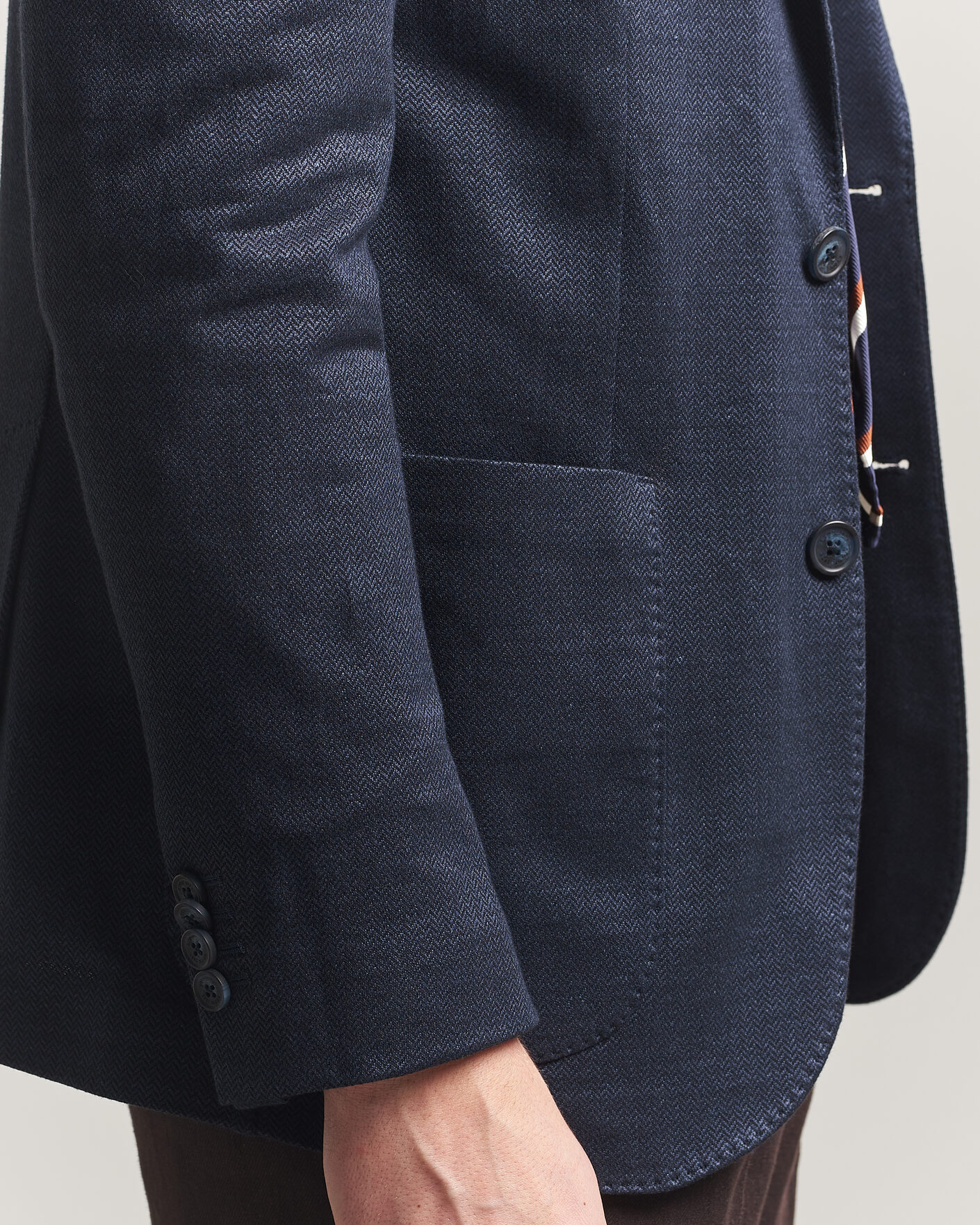 Heren | Blazers | Eton | Linen Jersey Herringbone Blazer Navy Blue