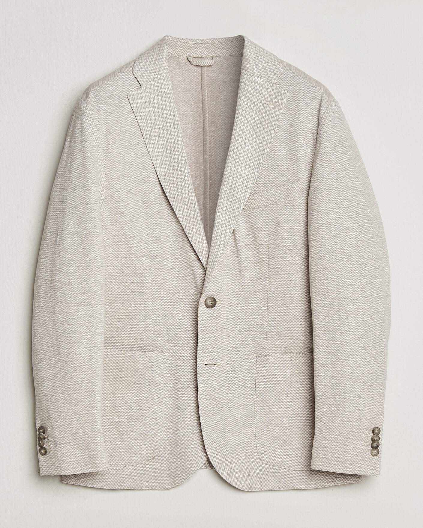 Heren | Blazers | Eton | Linen Jersey Herringbone Blazer Beige