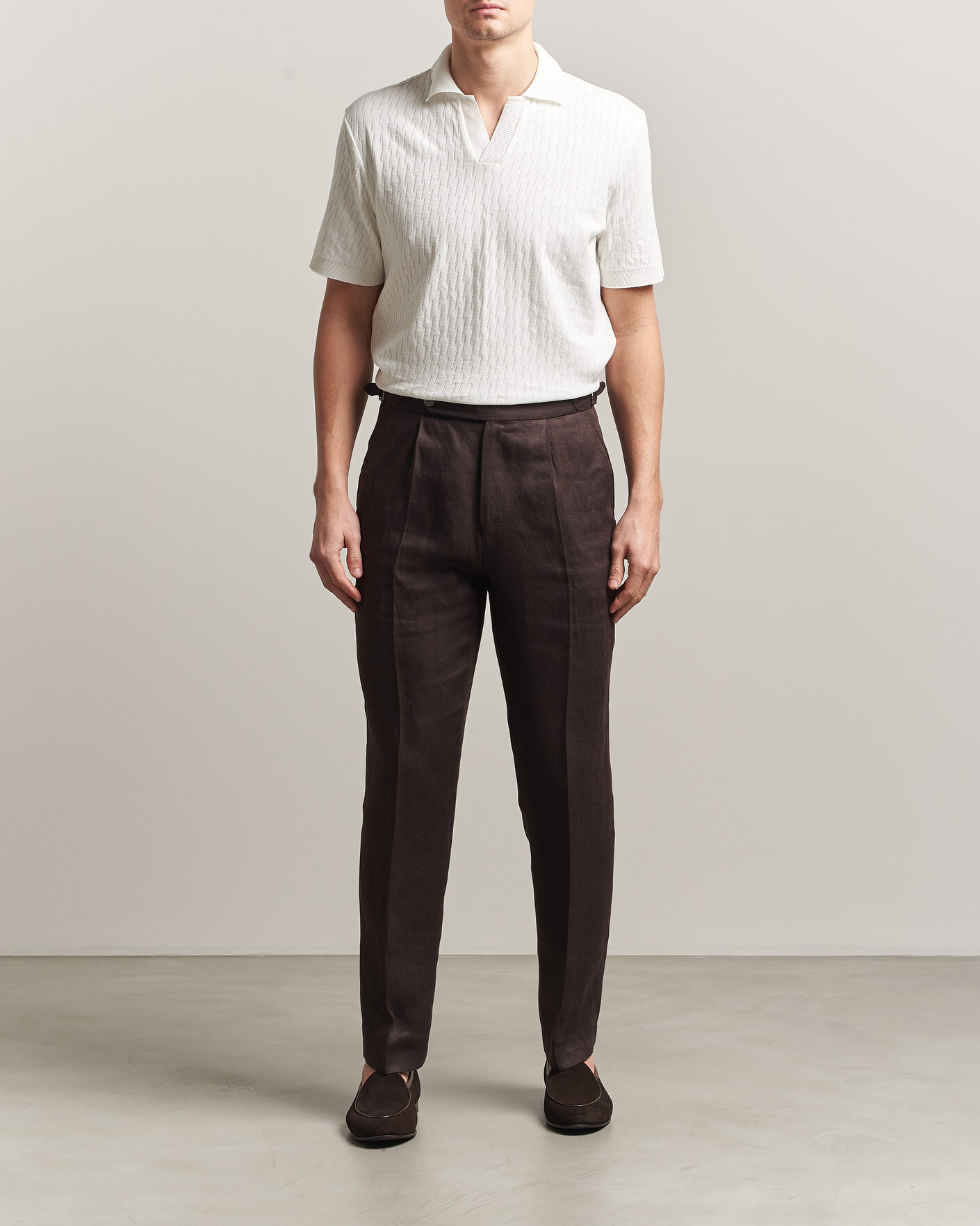 Heren | Polo's | Eton | Open Collar Jacquard Polo Off White