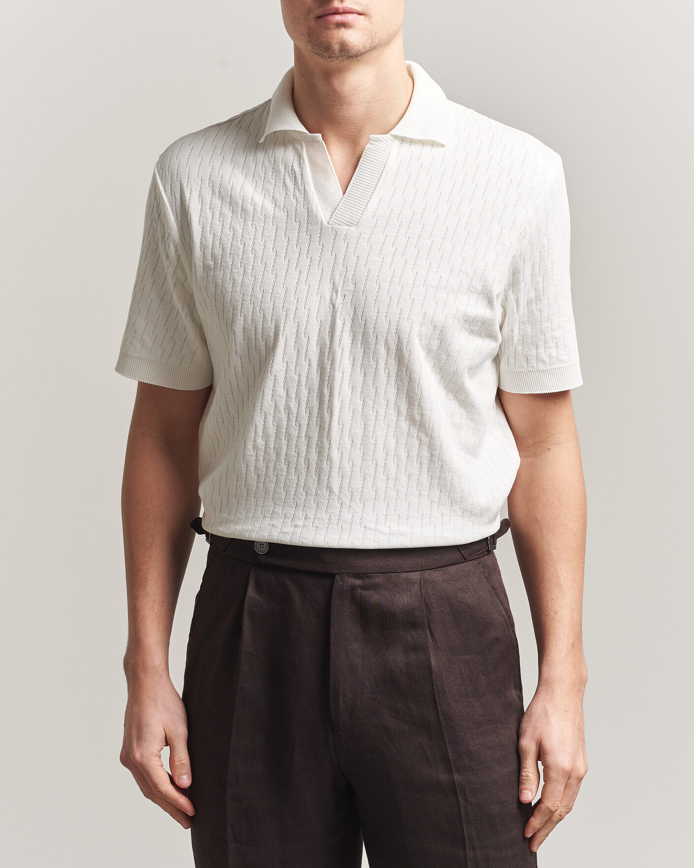 Heren | Polo's | Eton | Open Collar Jacquard Polo Off White