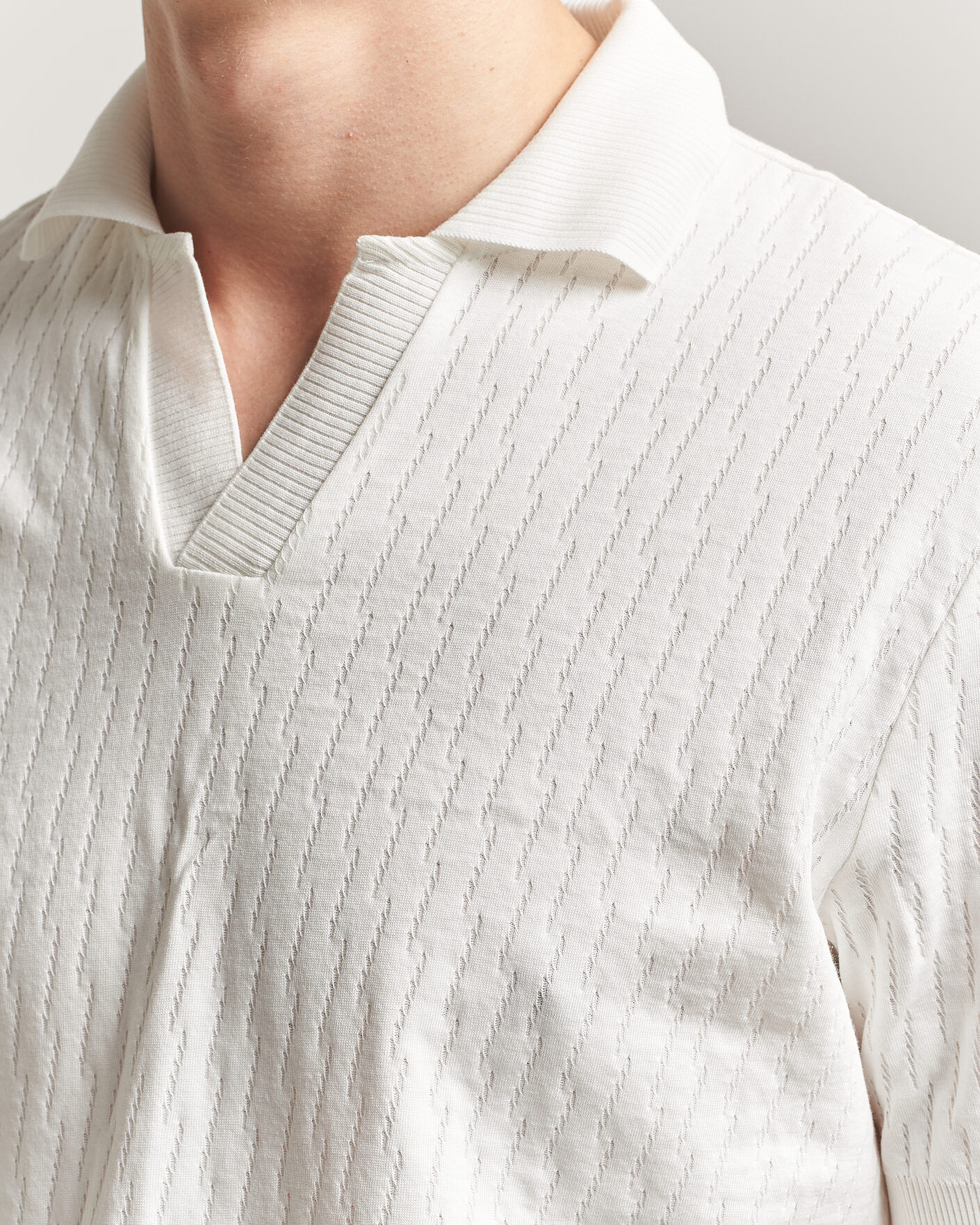 Heren | Polo's | Eton | Open Collar Jacquard Polo Off White