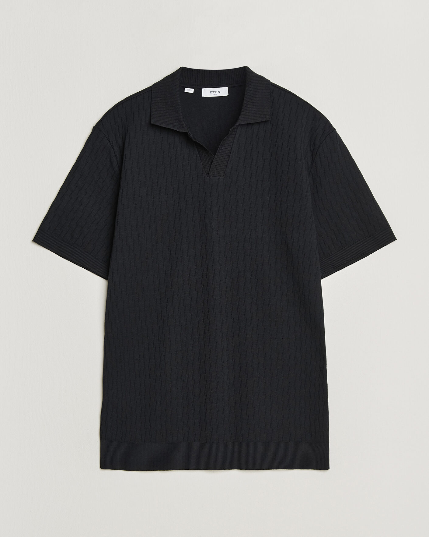Heren | Polo's | Eton | Open Collar Jacquard Polo Black