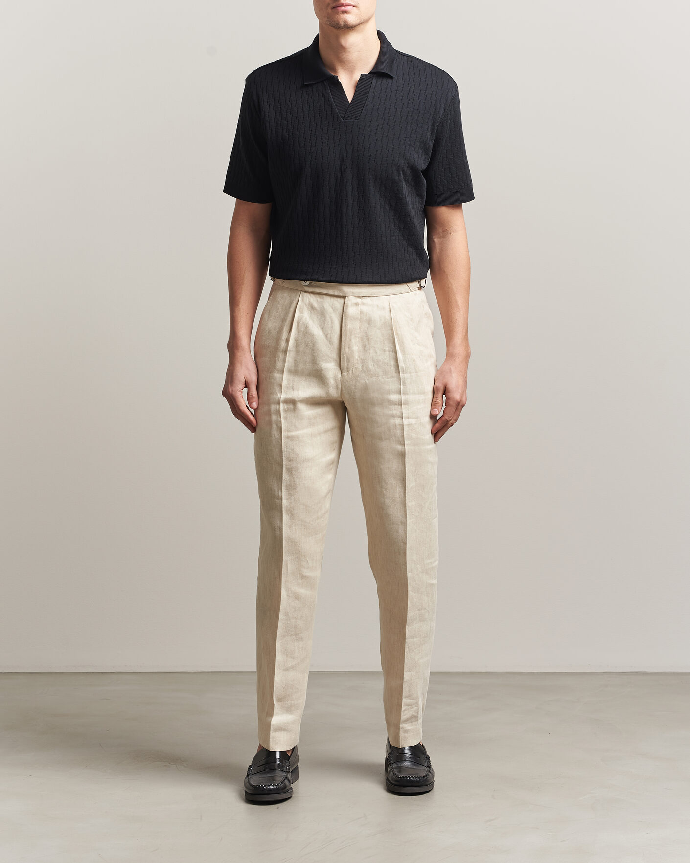 Heren | Polo's | Eton | Open Collar Jacquard Polo Black