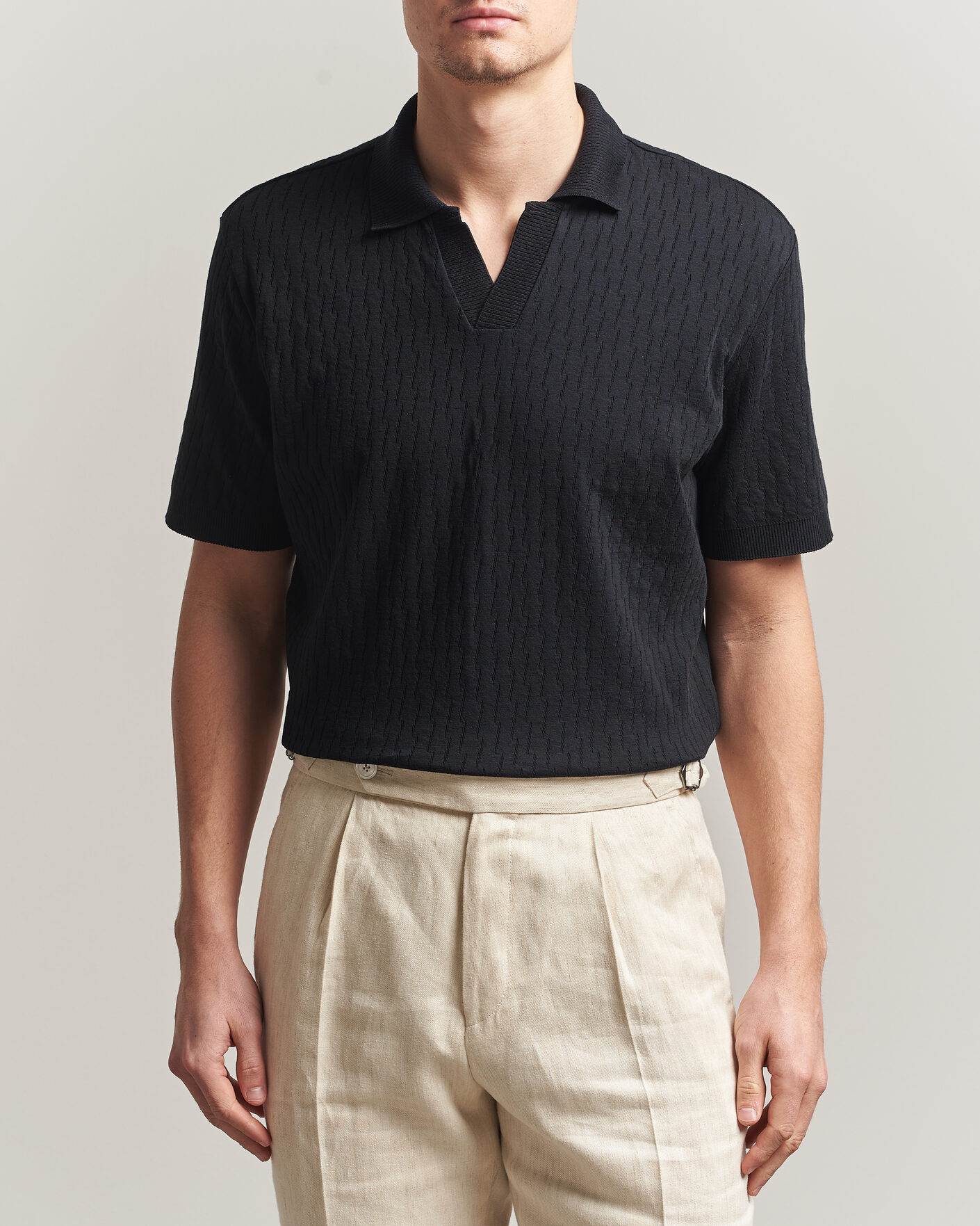 Heren | Polo's | Eton | Open Collar Jacquard Polo Black