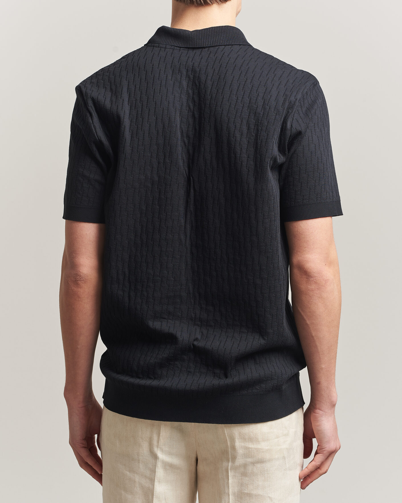 Heren | Polo's | Eton | Open Collar Jacquard Polo Black