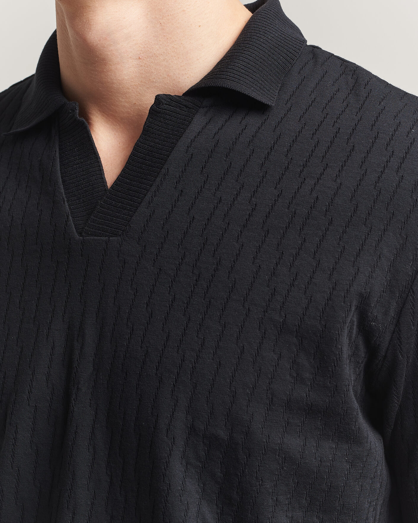 Heren | Polo's | Eton | Open Collar Jacquard Polo Black