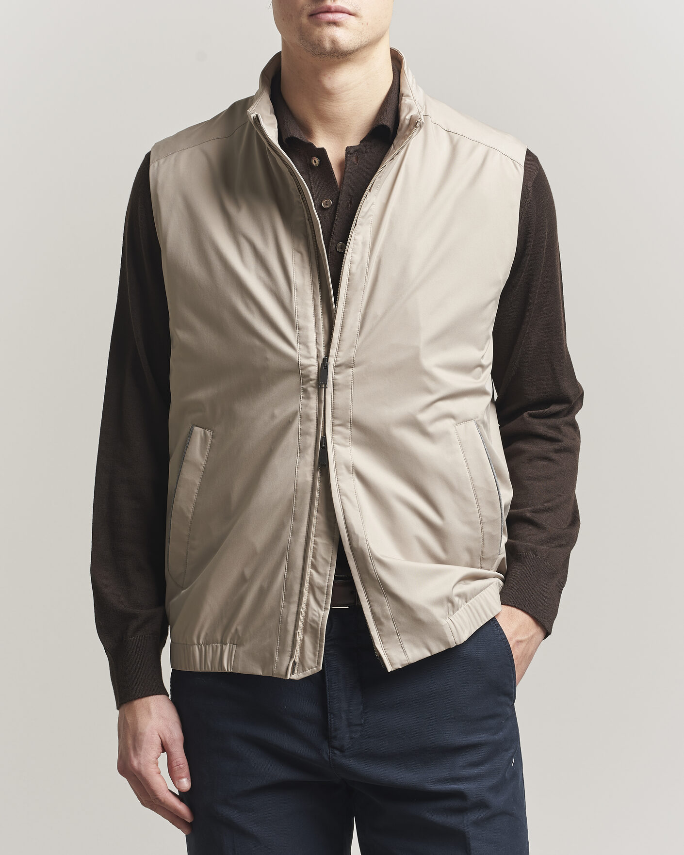 Heren | Gilets | Eton | Lightweight Wind Vest Beige