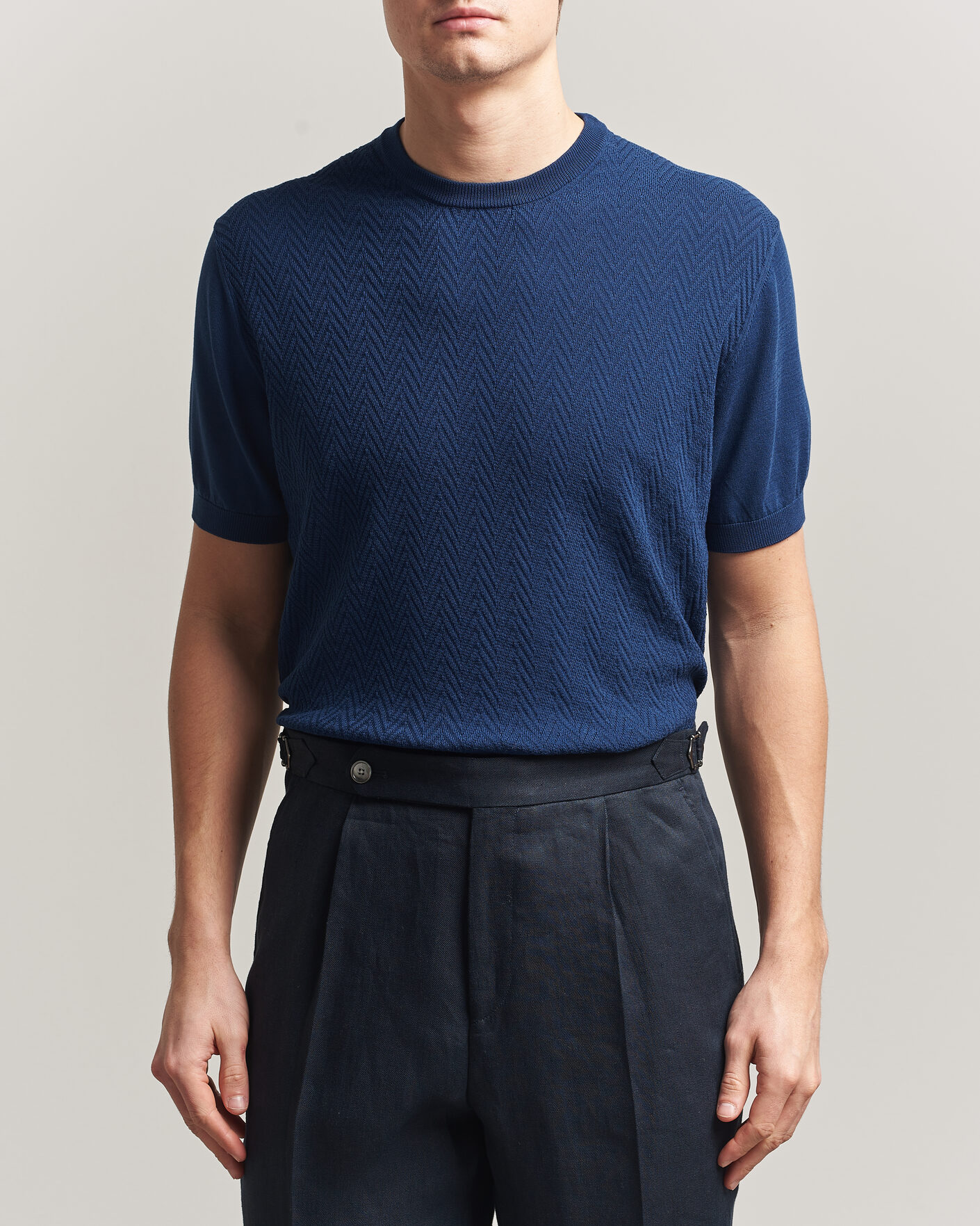 Heren | T-shirts | Eton | Cotton Knitted Crew Neck T-Shirt Navy Blue