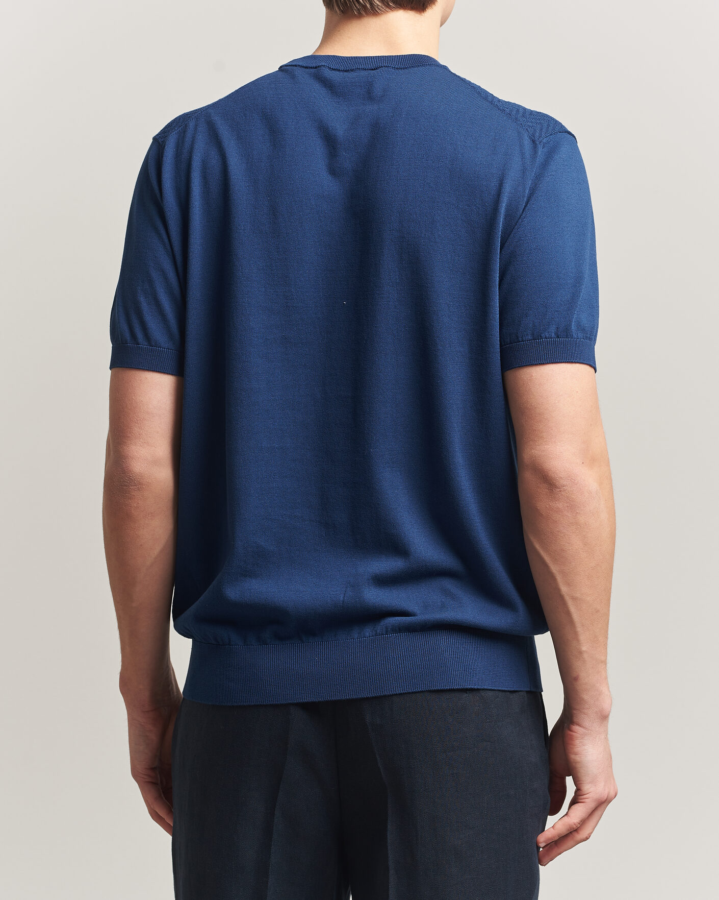 Heren | T-shirts | Eton | Cotton Knitted Crew Neck T-Shirt Navy Blue