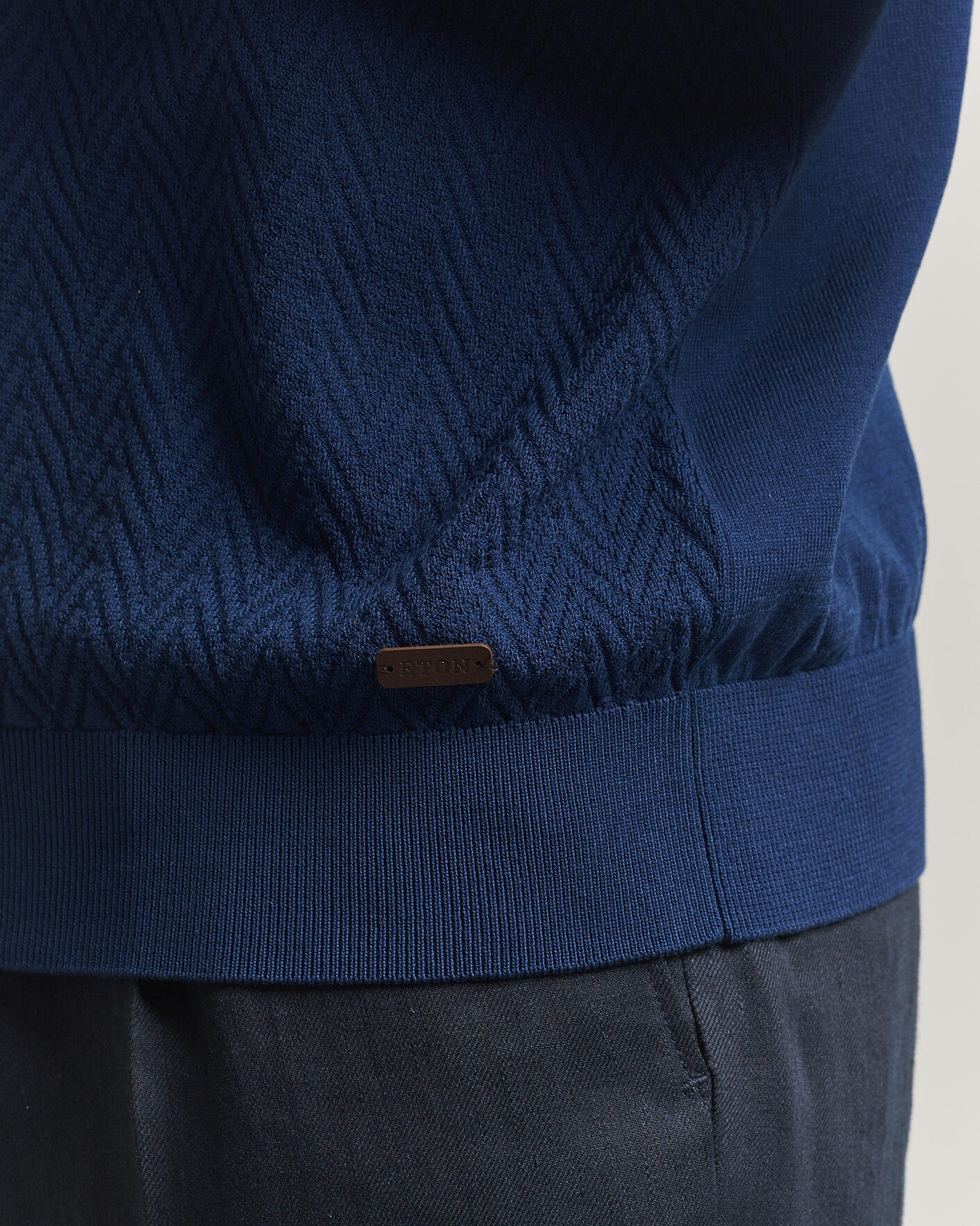 Heren | T-shirts | Eton | Cotton Knitted Crew Neck T-Shirt Navy Blue