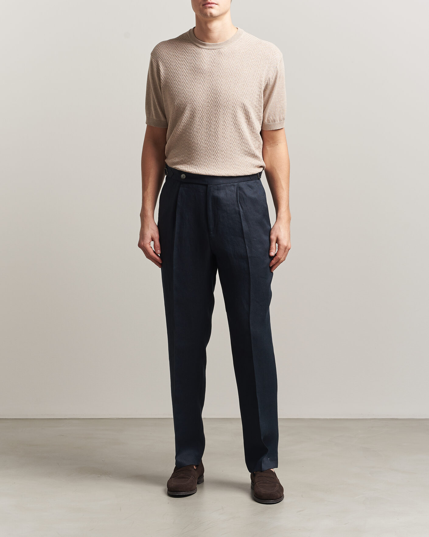 Heren | T-shirts | Eton | Cotton Knitted Crew Neck T-Shirt Beige