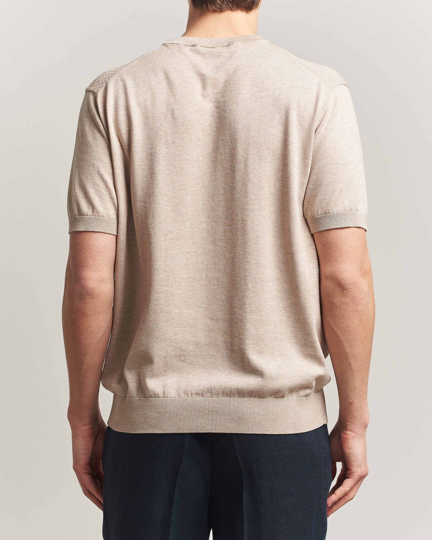 Heren | T-shirts | Eton | Cotton Knitted Crew Neck T-Shirt Beige