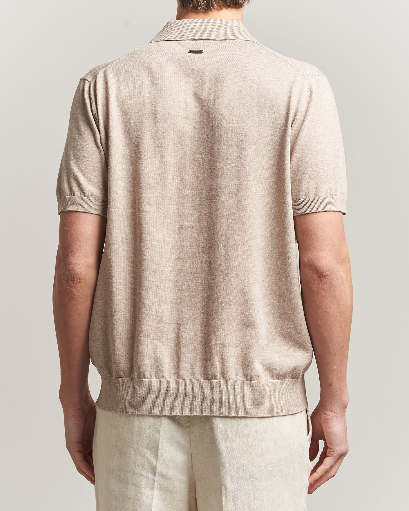 Heren | Overhemden | Eton | Cotton Structured Knitted Short Sleeve Shirt Beige