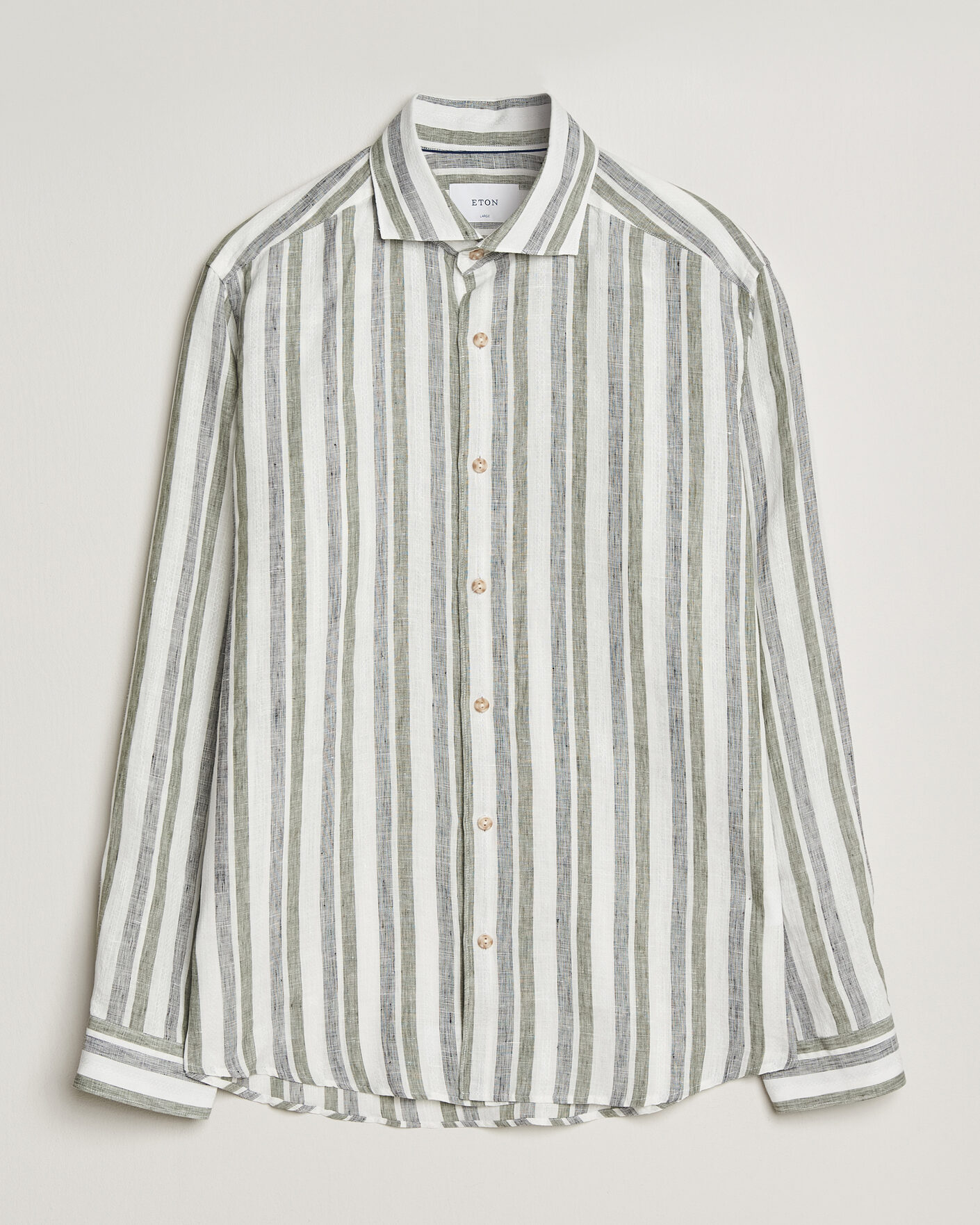 Heren | Overhemden | Eton | Casual Fit Striped Linen Shirt Dark Green
