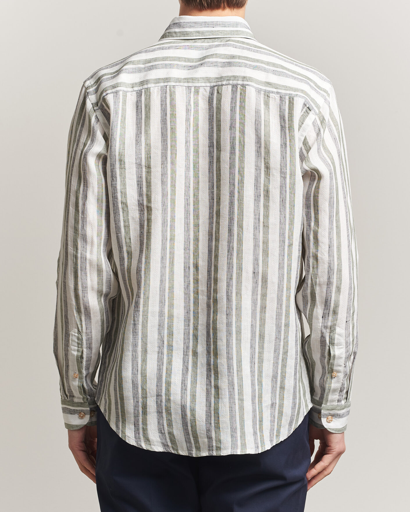 Heren | Overhemden | Eton | Casual Fit Striped Linen Shirt Dark Green