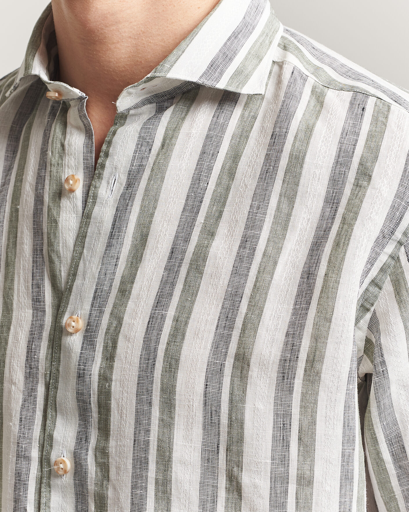 Heren | Overhemden | Eton | Casual Fit Striped Linen Shirt Dark Green